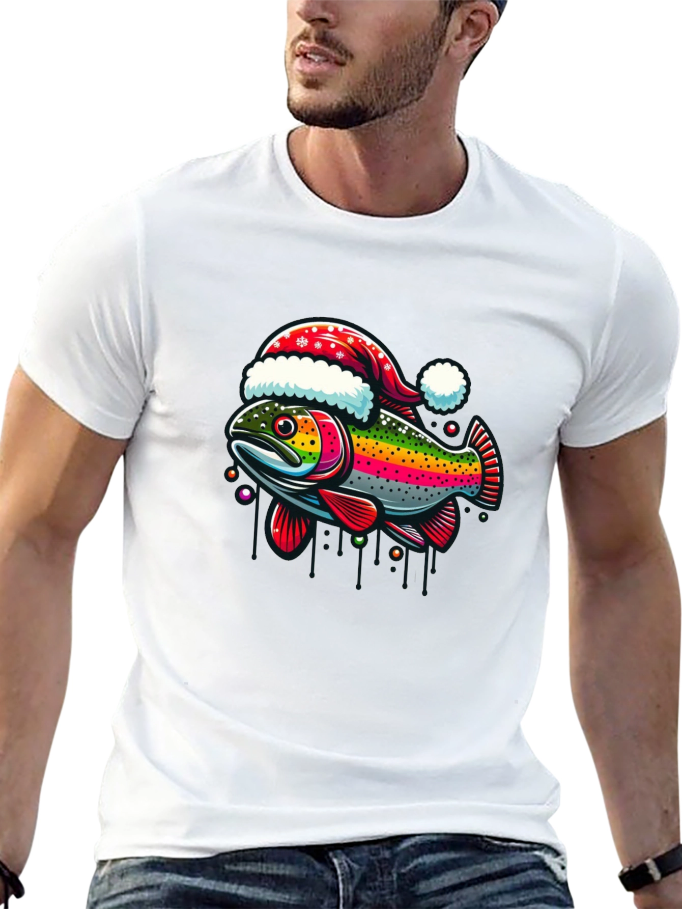 Festive Fish T-Shirt - Holiday Rainbow Trout