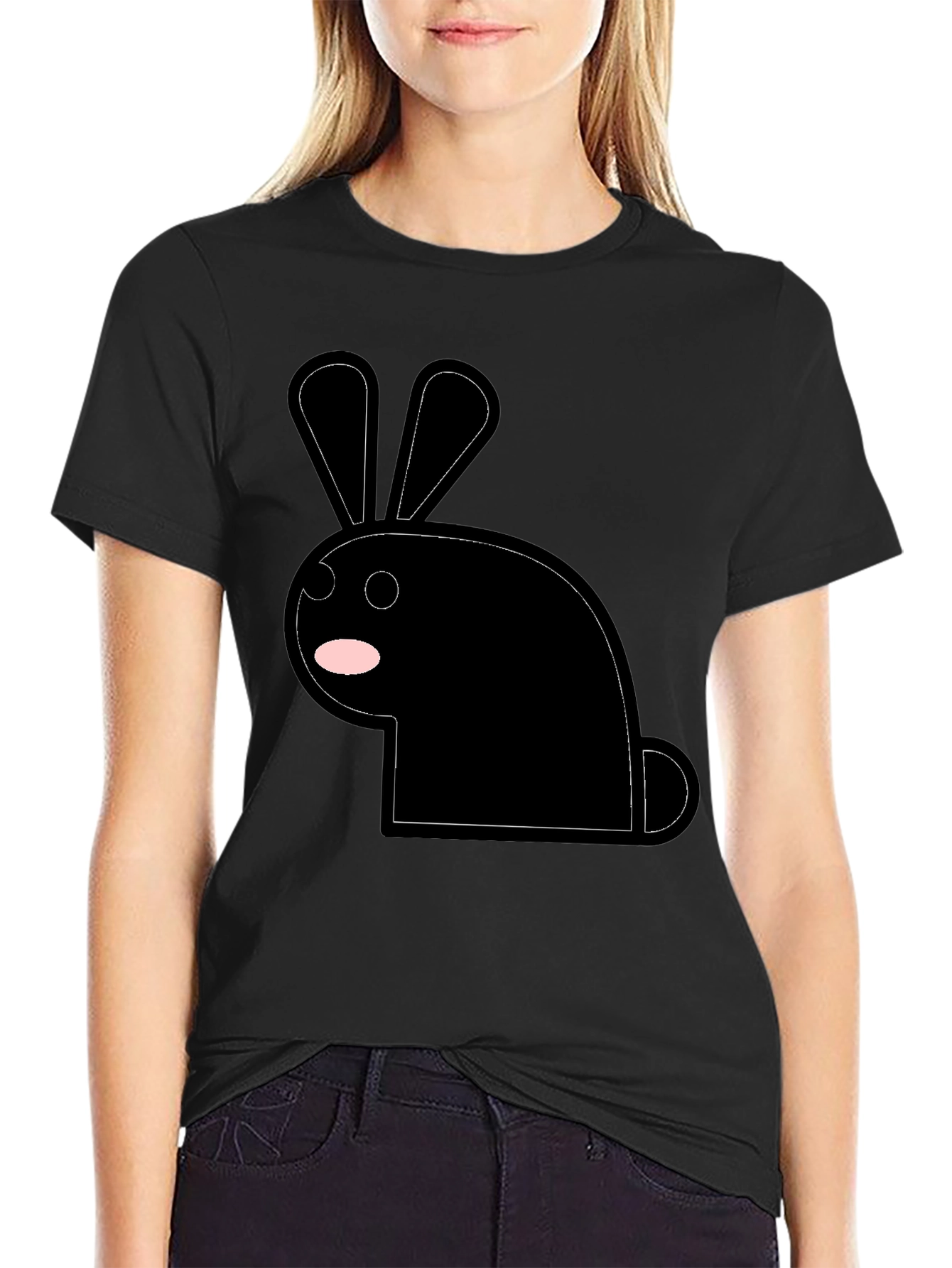 Black Bunny Graphic Tee - Minimalist Style