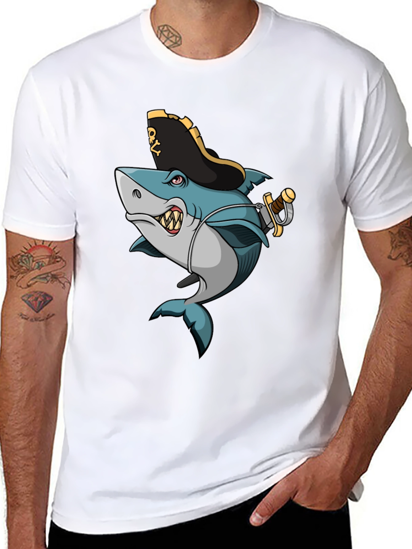 Pirate Shark Graphic T-Shirt - Cool Cartoon Design