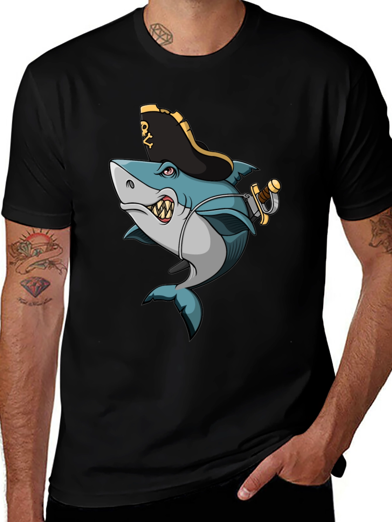 Pirate Shark Graphic T-Shirt - Cool Cartoon Design