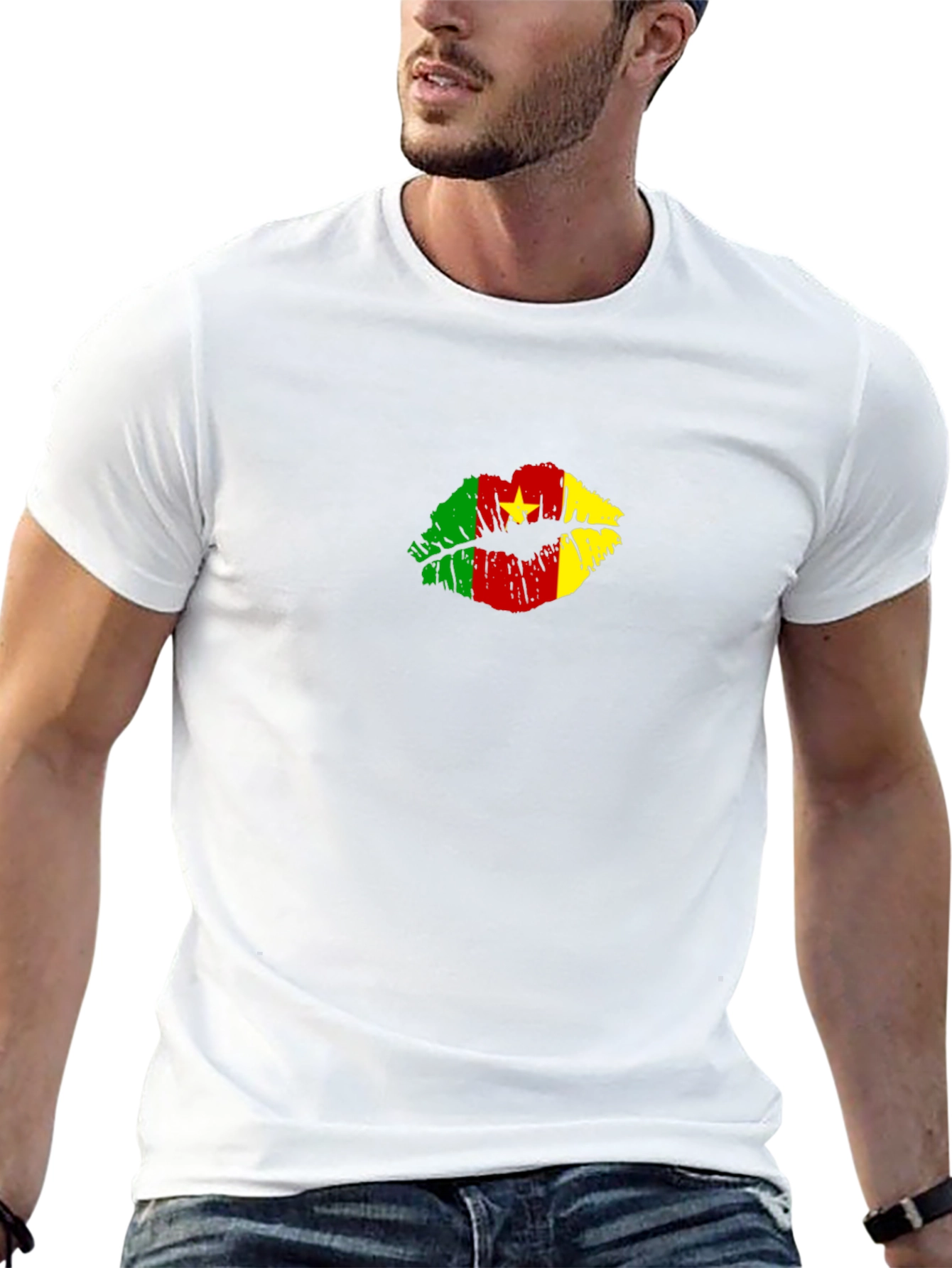Cameroon Flag Lips Graphic Tee - Black T-Shirt
