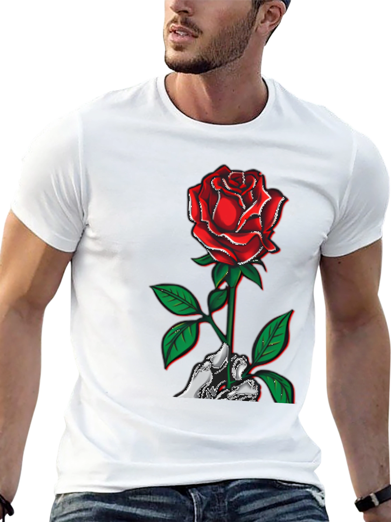 Rose Skeleton Hand Graphic T-Shirt