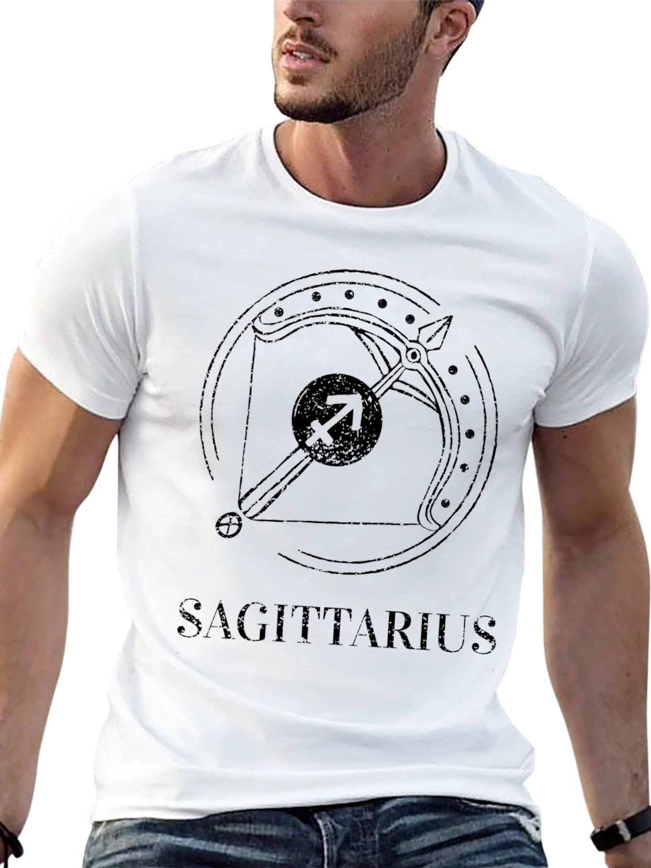 Sagittarius Zodiac Sign Graphic Tee - Black Cotton
