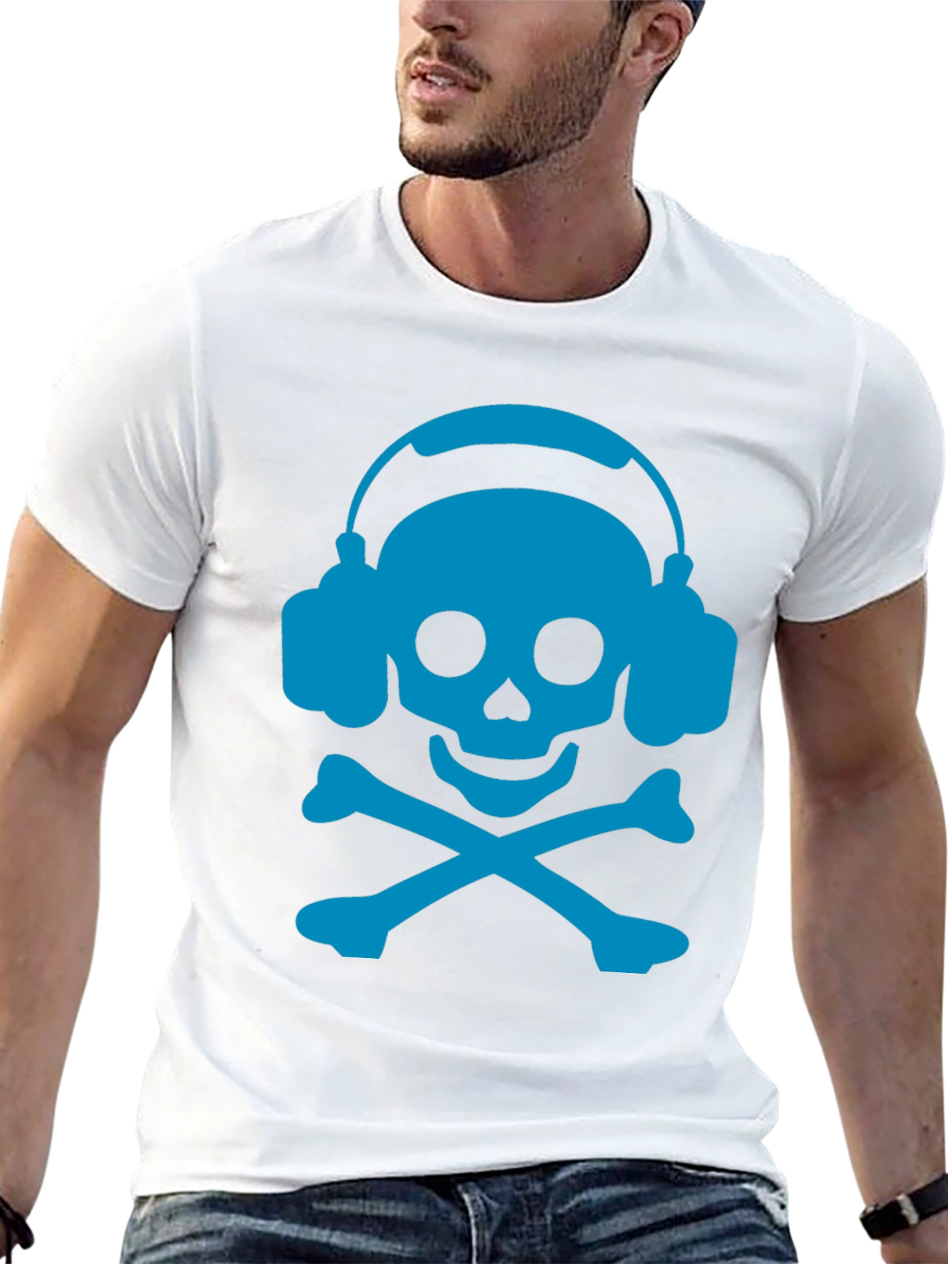 Skull & Crossbones Headphones T-Shirt - Black