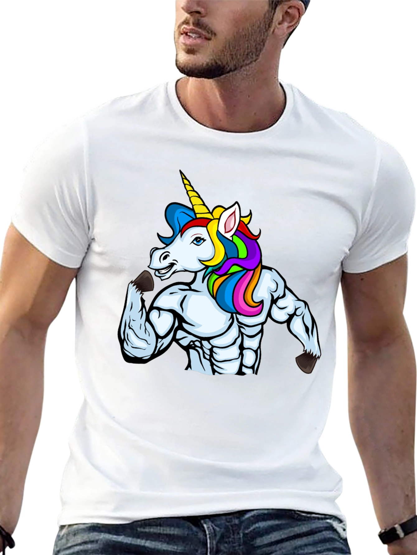 Muscular Unicorn Graphic Black T-Shirt