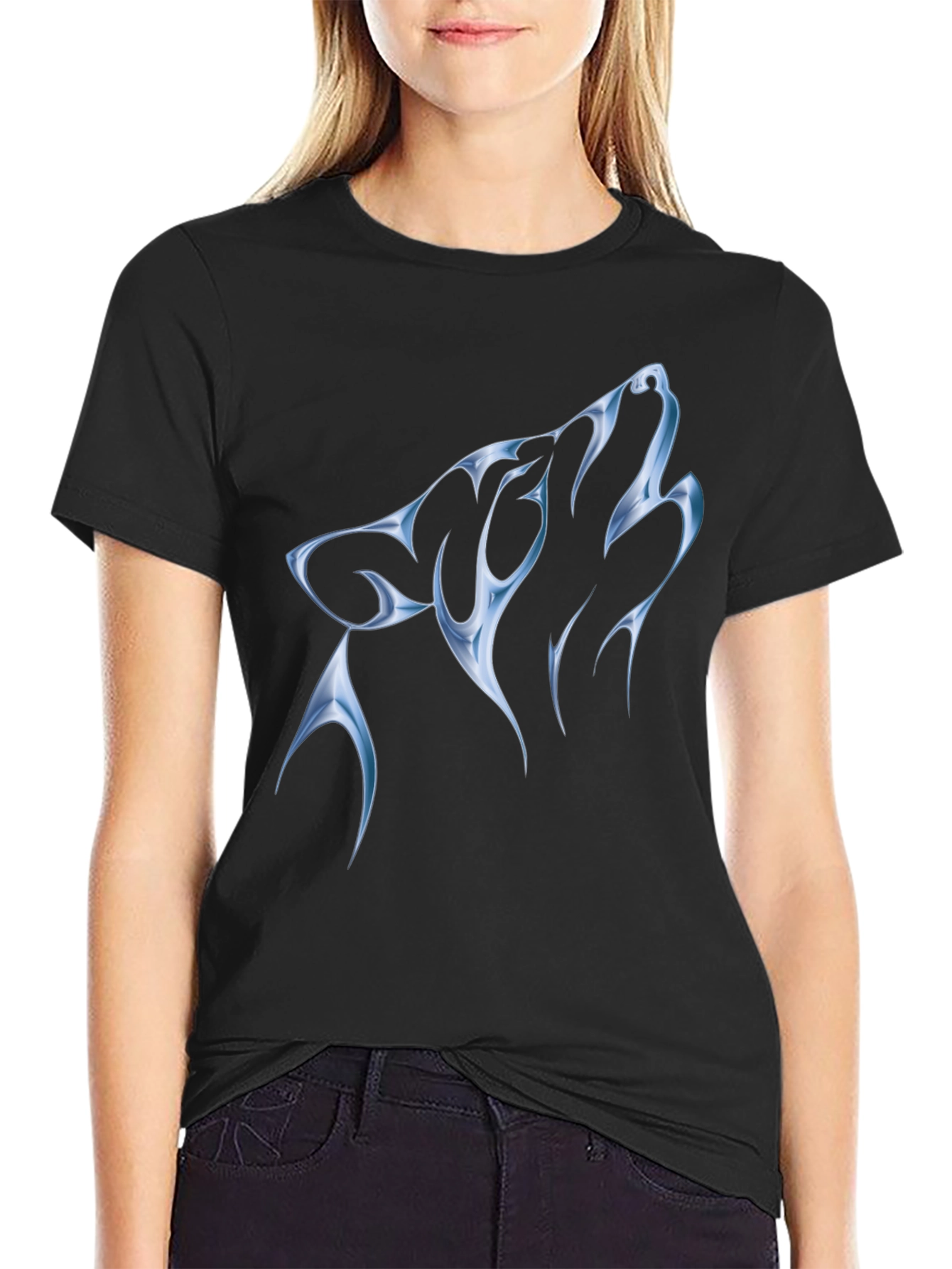 Wolf Graphic Print Black T-Shirt