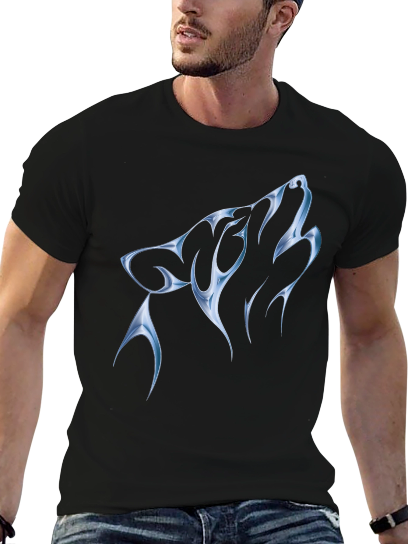 Wolf Graphic Print Black T-Shirt