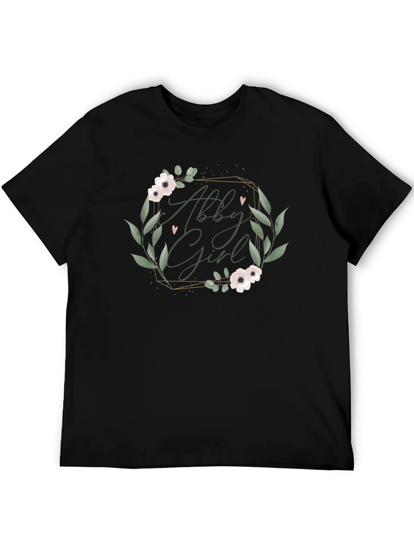Abby Girl Floral Wreath Black T-Shirt