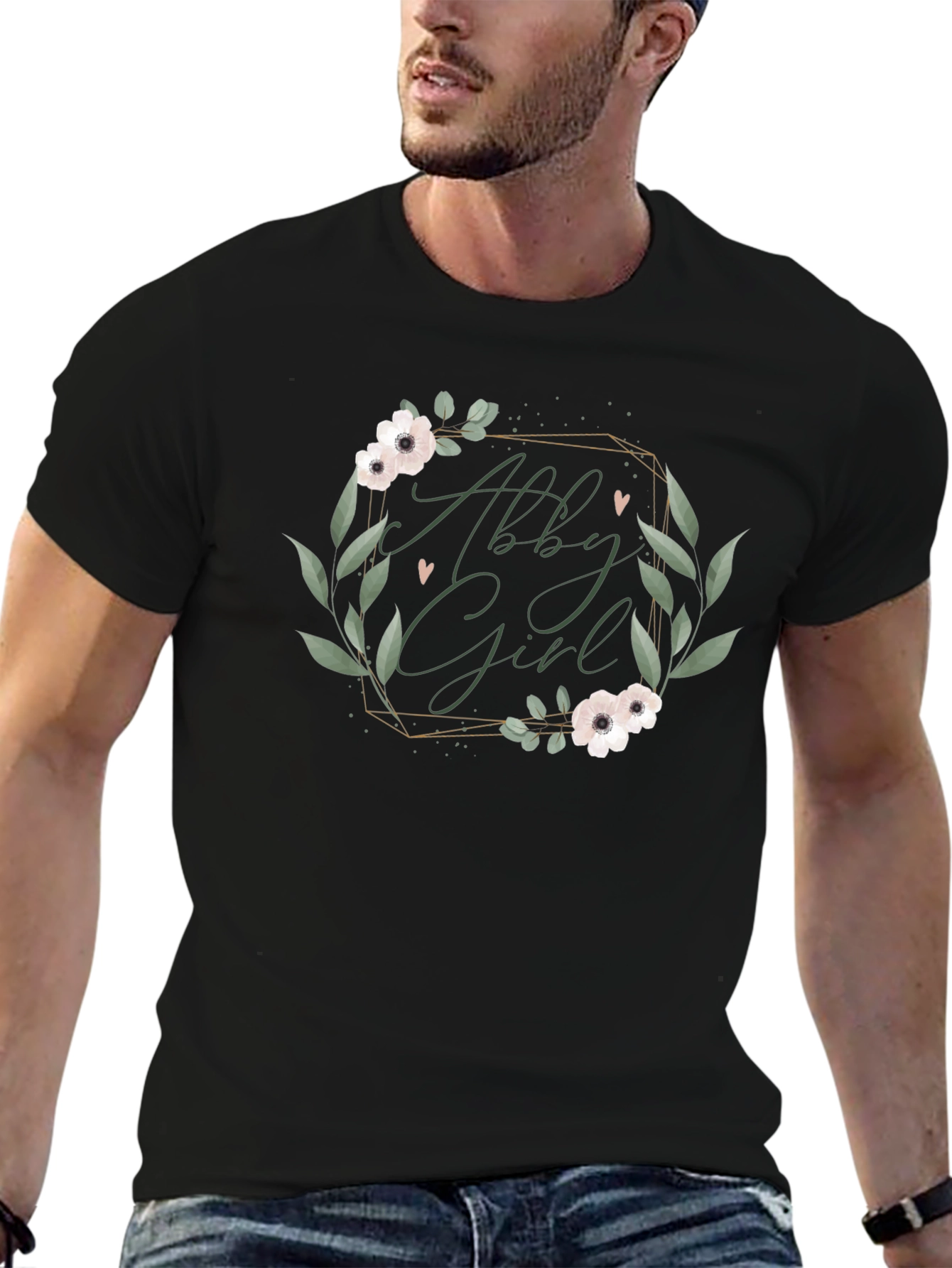 Abby Girl Floral Wreath Black T-Shirt