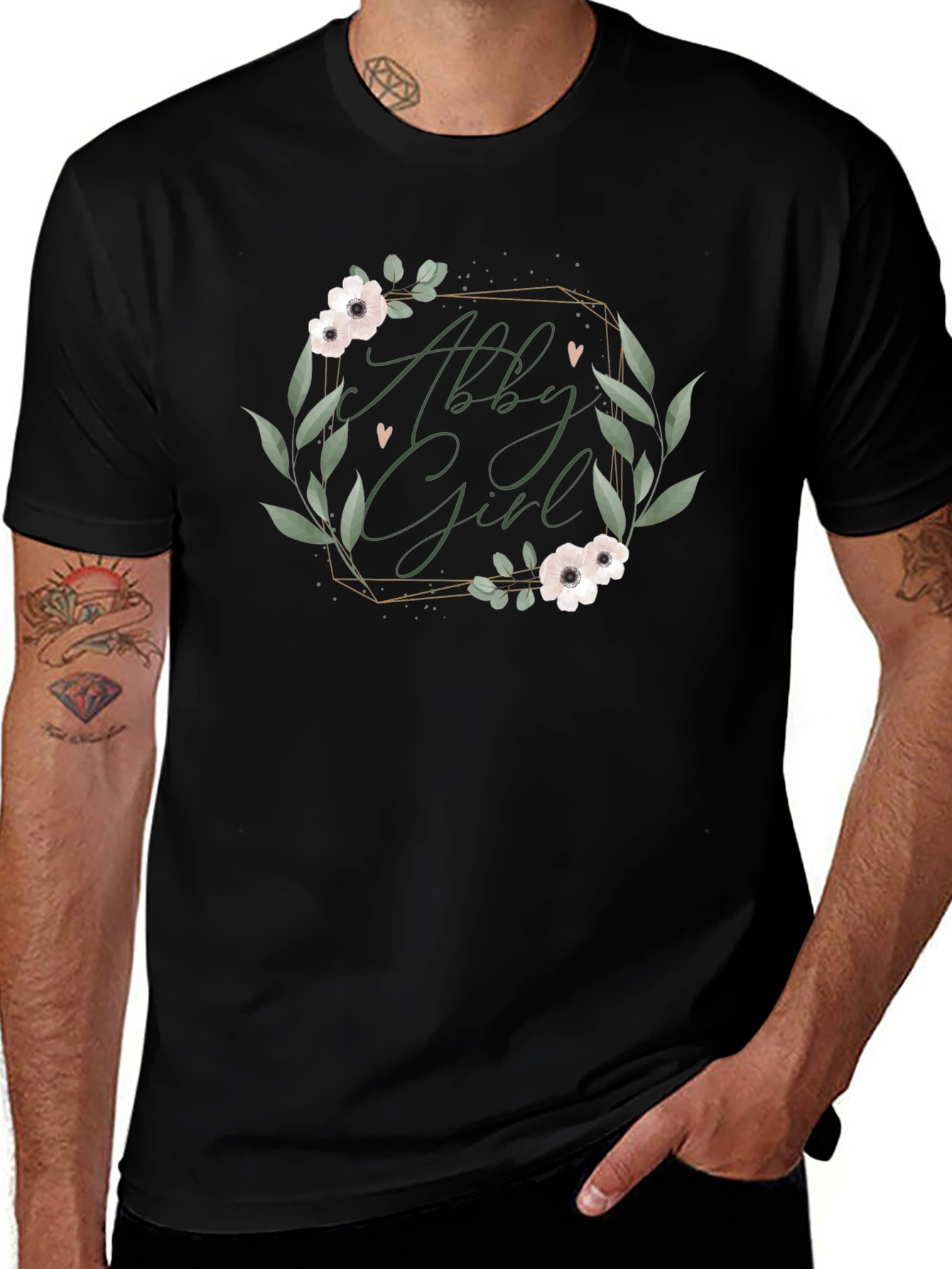 Abby Girl Floral Wreath Black T-Shirt