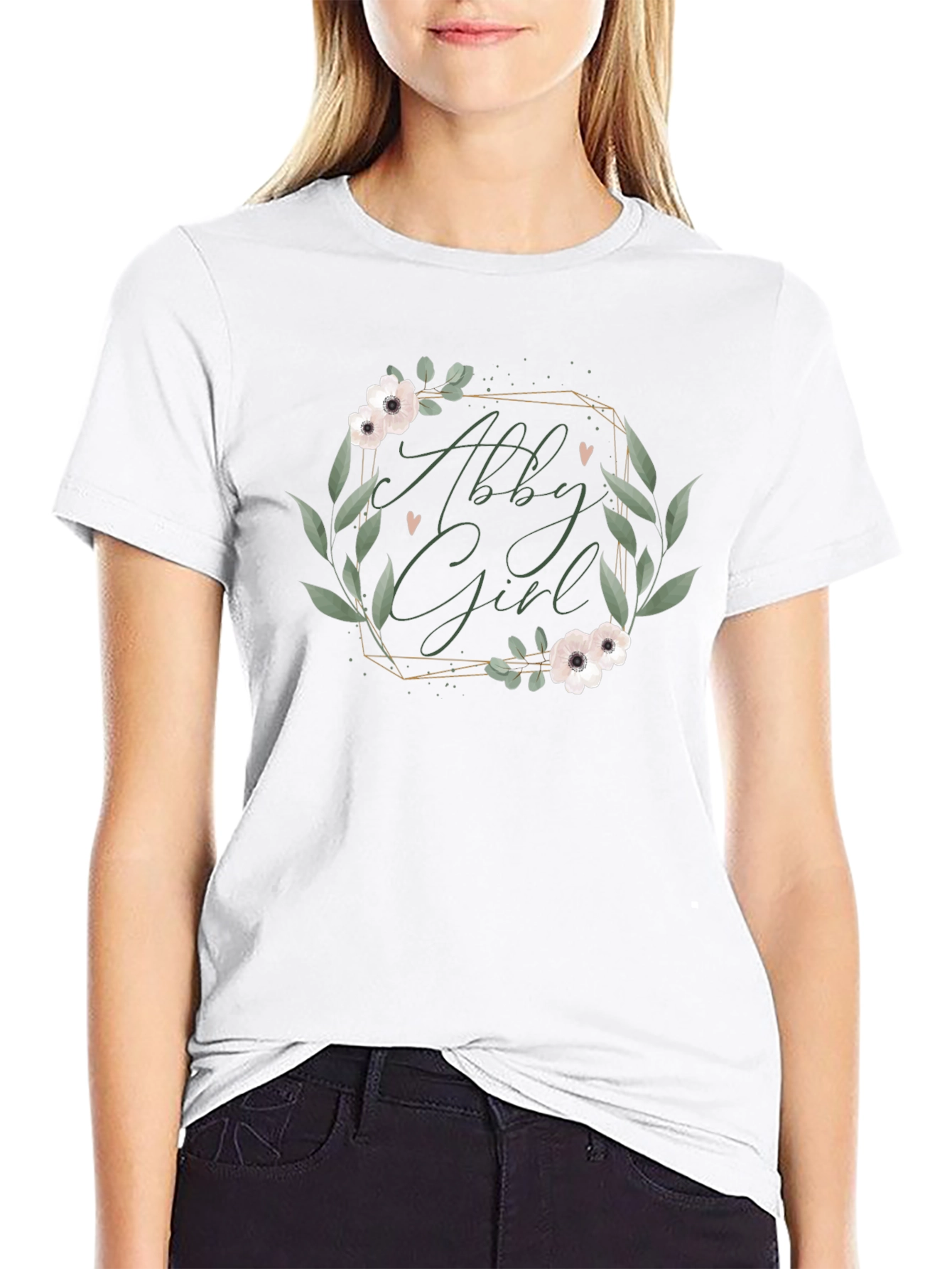 Abby Girl Floral Wreath Black T-Shirt