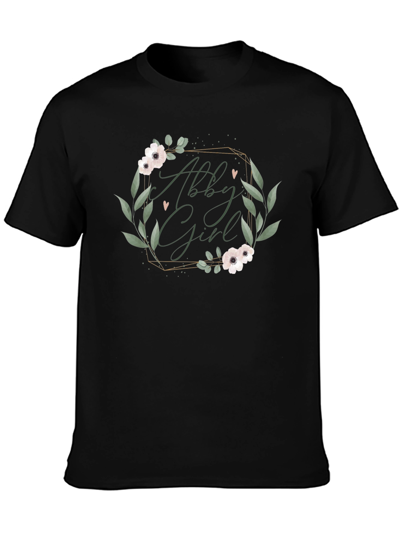 Abby Girl Floral Wreath Black T-Shirt