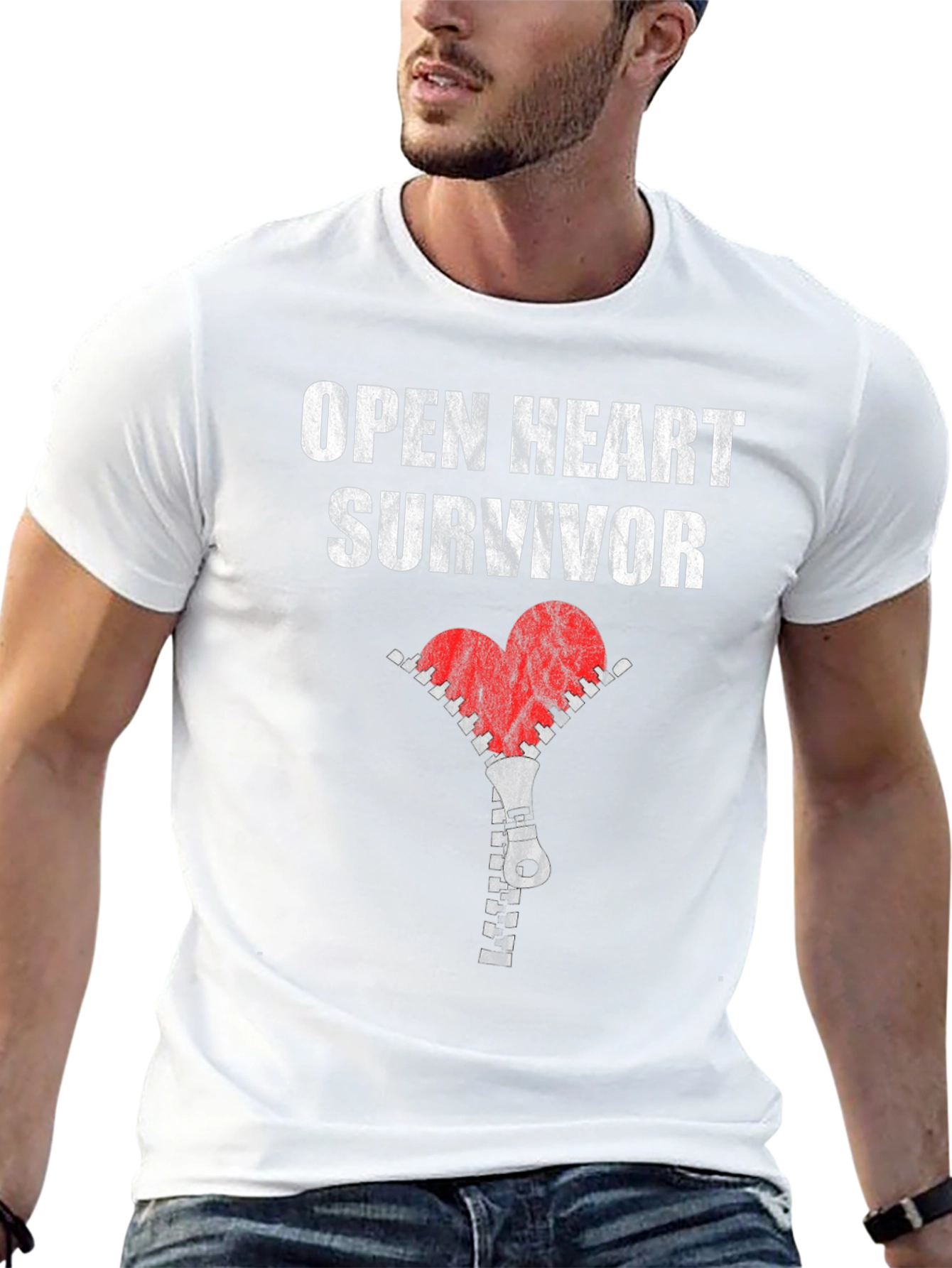 Open Heart Survivor T-Shirt with Zipper Heart Graphic
