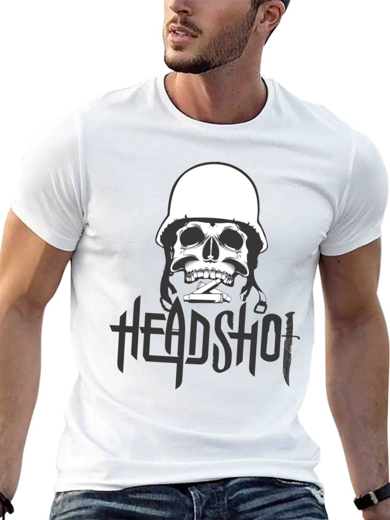 Edgy Skull Headshot Graphic Print T-Shirt