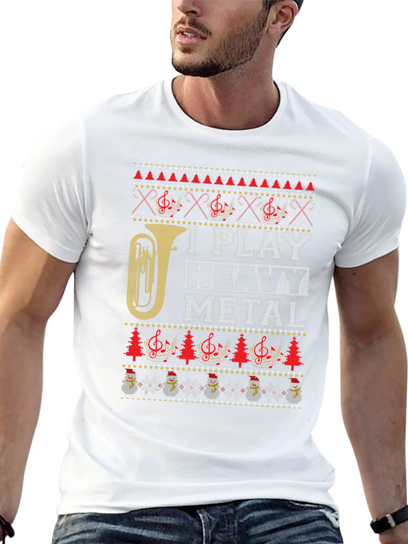 I Play Heavy Metal Ugly Christmas Sweater Style T-Shirt
