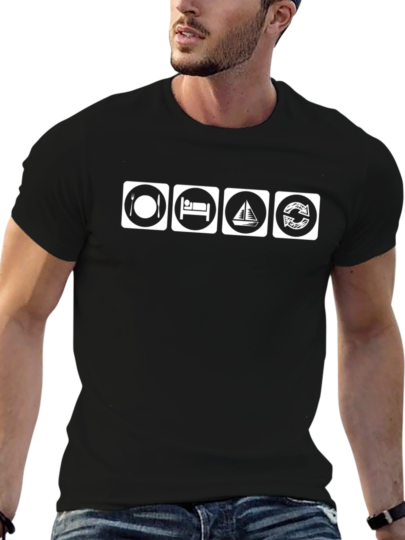 Eat Sleep Sail Repeat Black T-Shirt