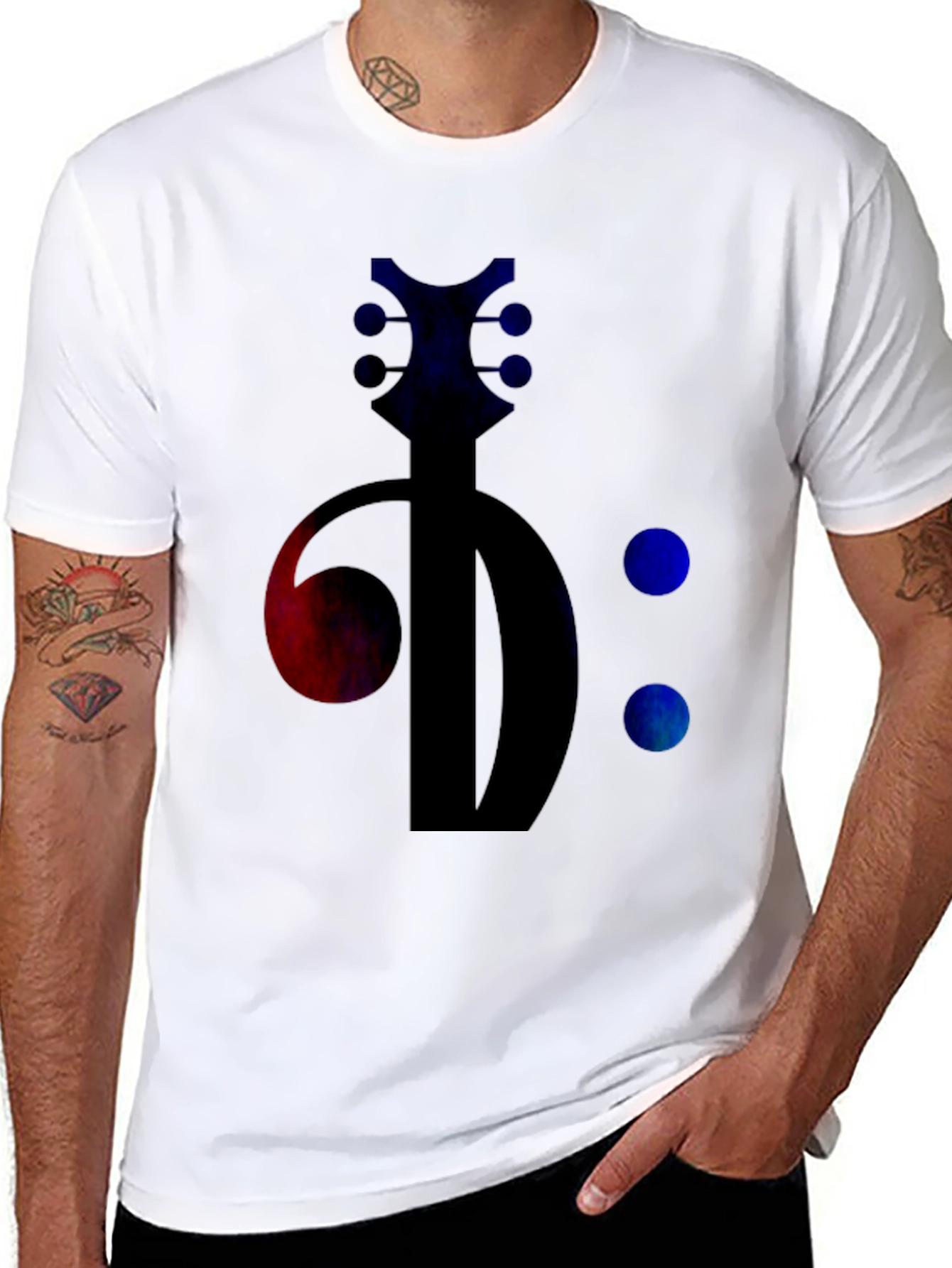 Bass Clef Guitar Tee - Music Lovers Black T-Shirt