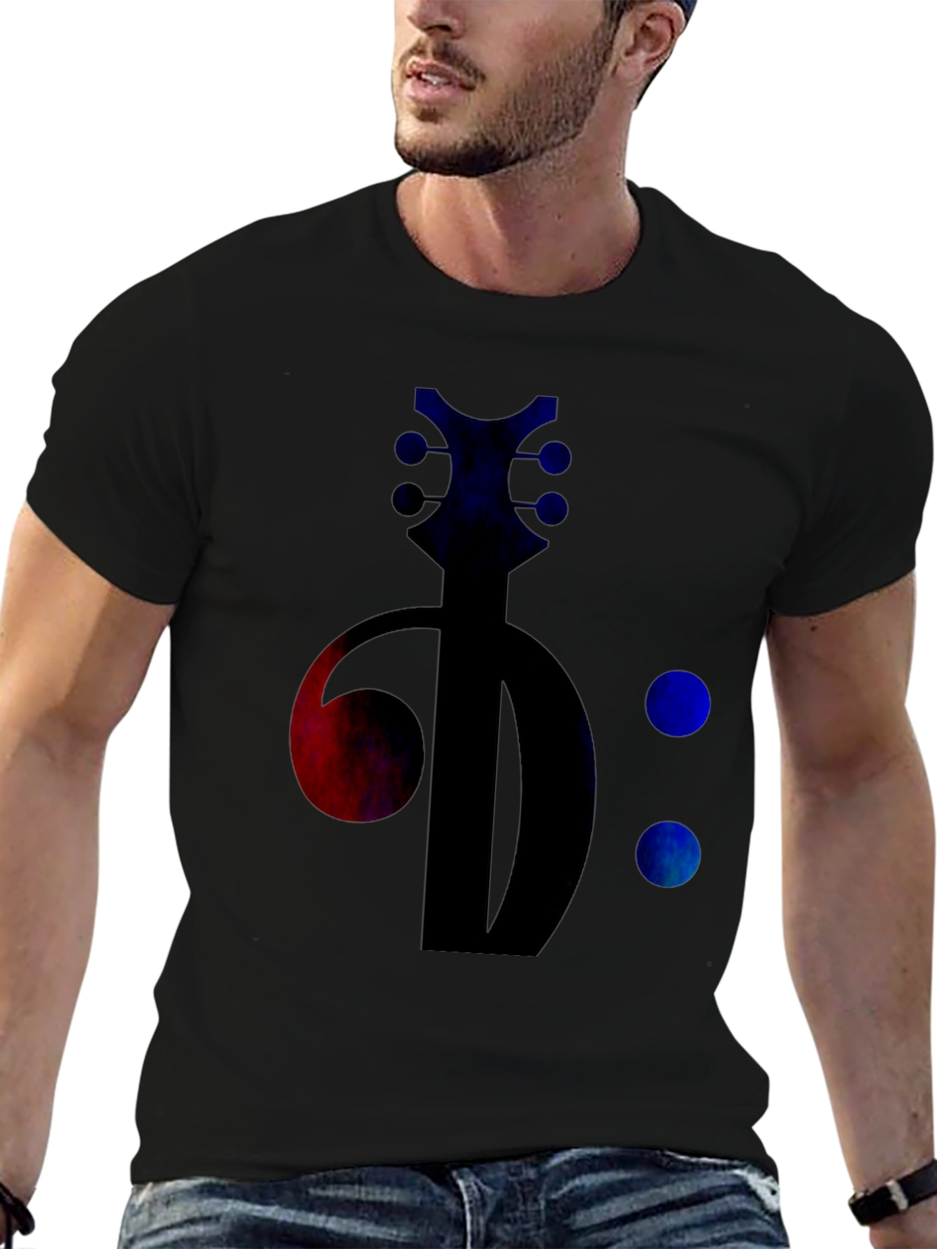 Bass Clef Guitar Tee - Music Lovers Black T-Shirt