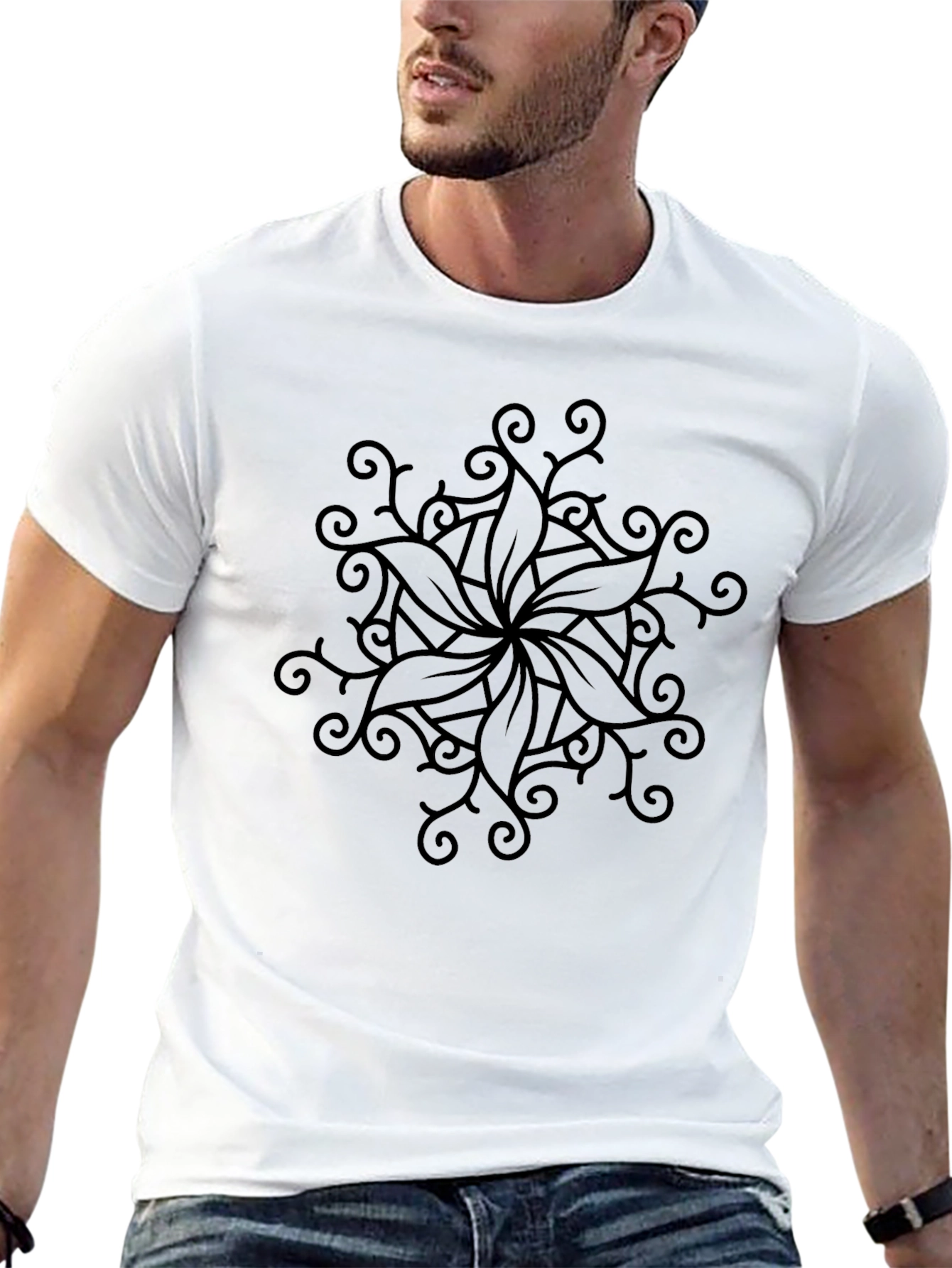 Elegant Black Floral Mandala T-Shirt