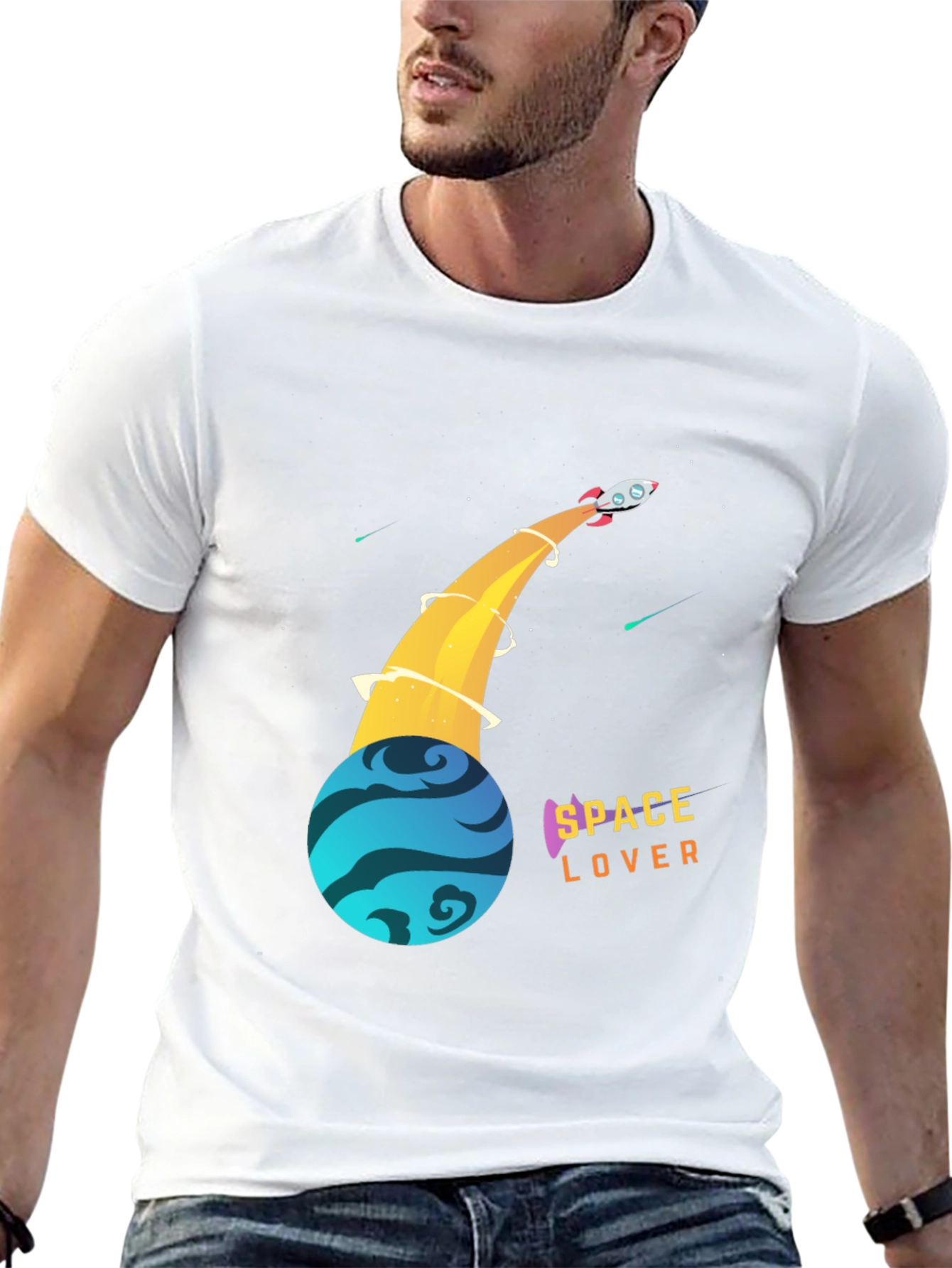 Space Lover T-Shirt - Rocket and Planet Design