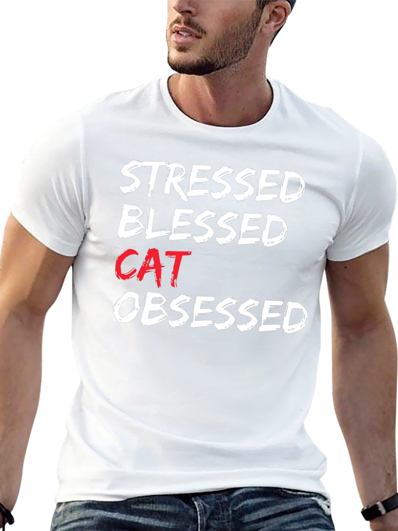 Stressed Blessed Cat Obsessed Graphic Tee