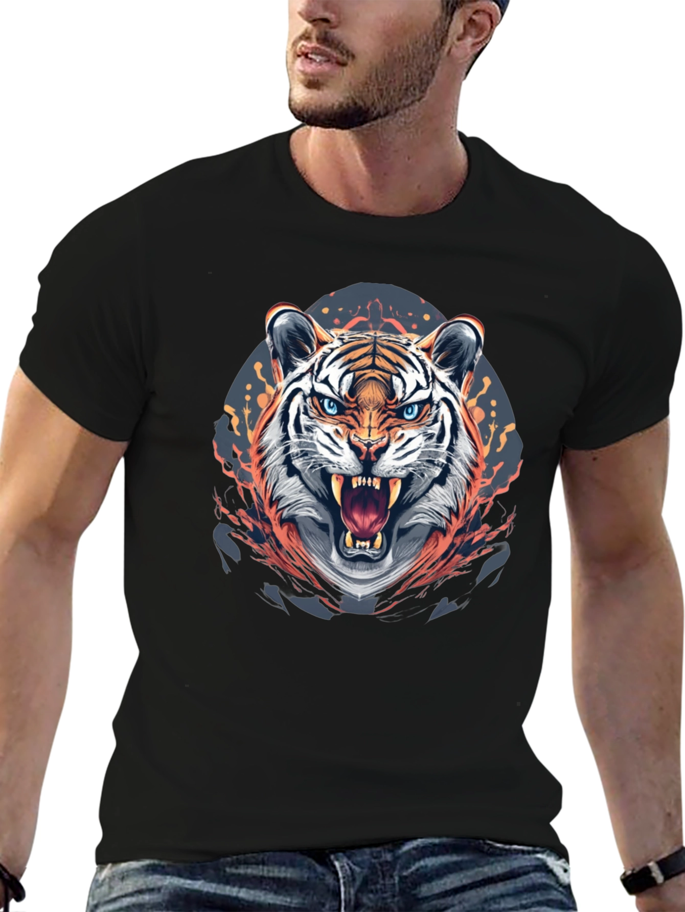 Fierce Tiger Graphic Print Black T-Shirt