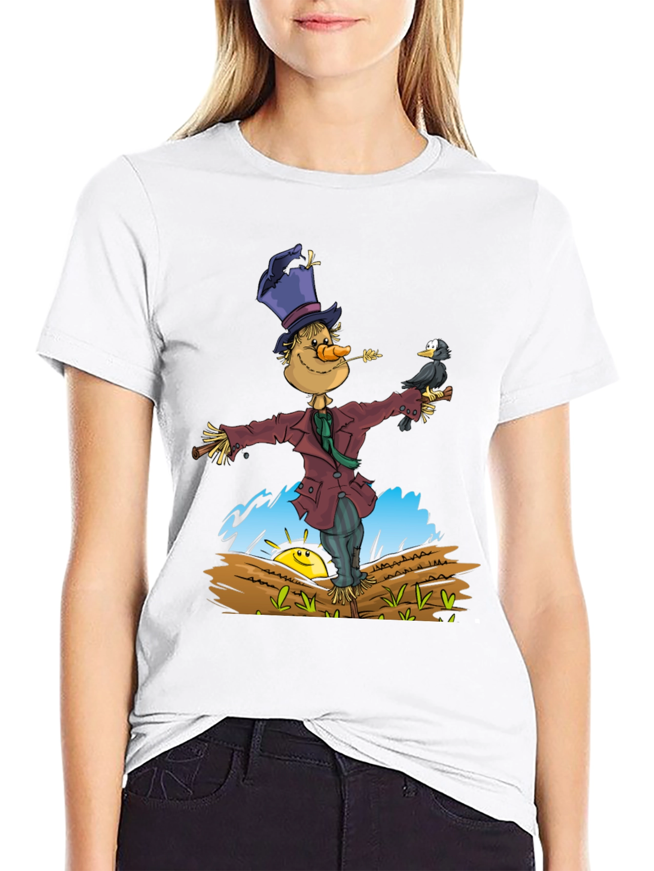 Scarecrow & Crow Graphic Tee - Black Cotton T-Shirt