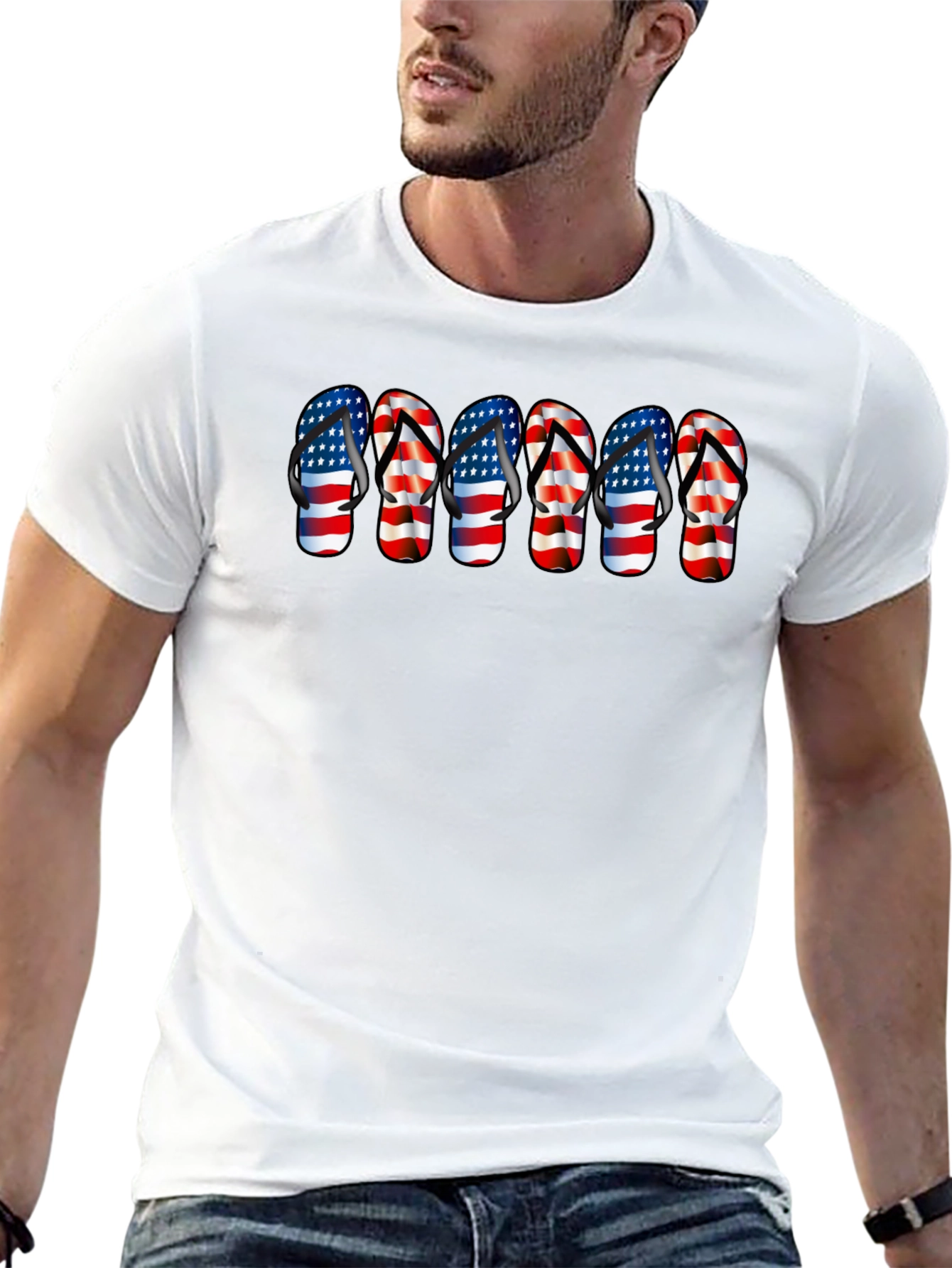 American Flag Flip Flops Black T-Shirt