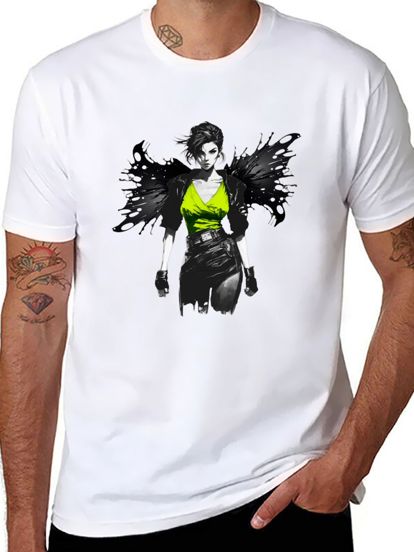 Edgy Anime Girl Graphic Print Black T-Shirt