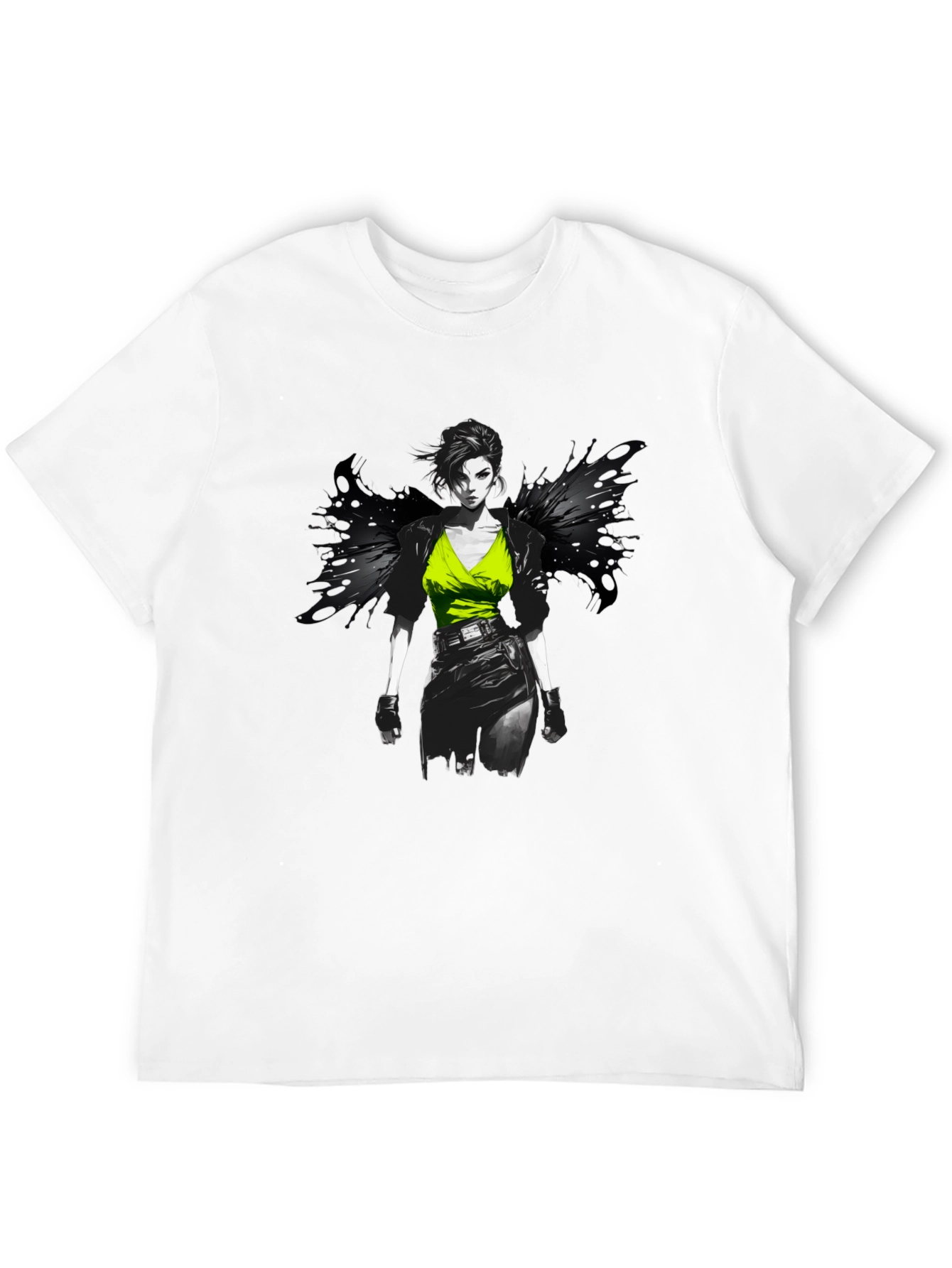 Edgy Anime Girl Graphic Print Black T-Shirt
