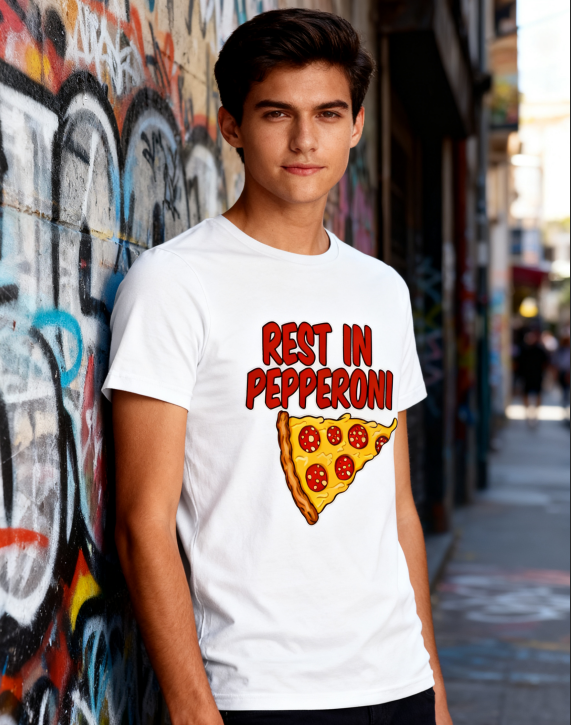 Chic Pizza Print Black T-shirt