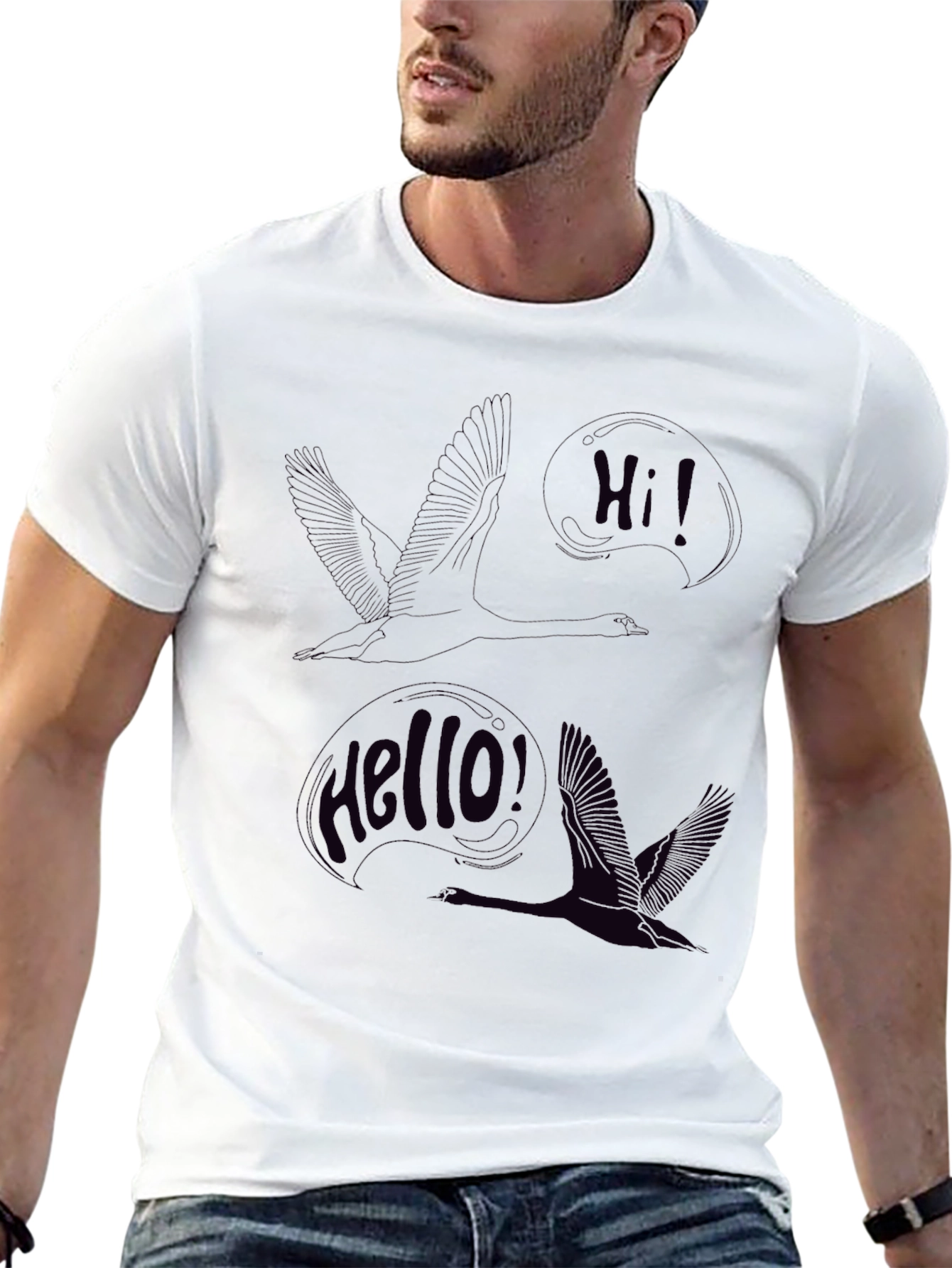 Mens Black Swan Graphic Print Tee