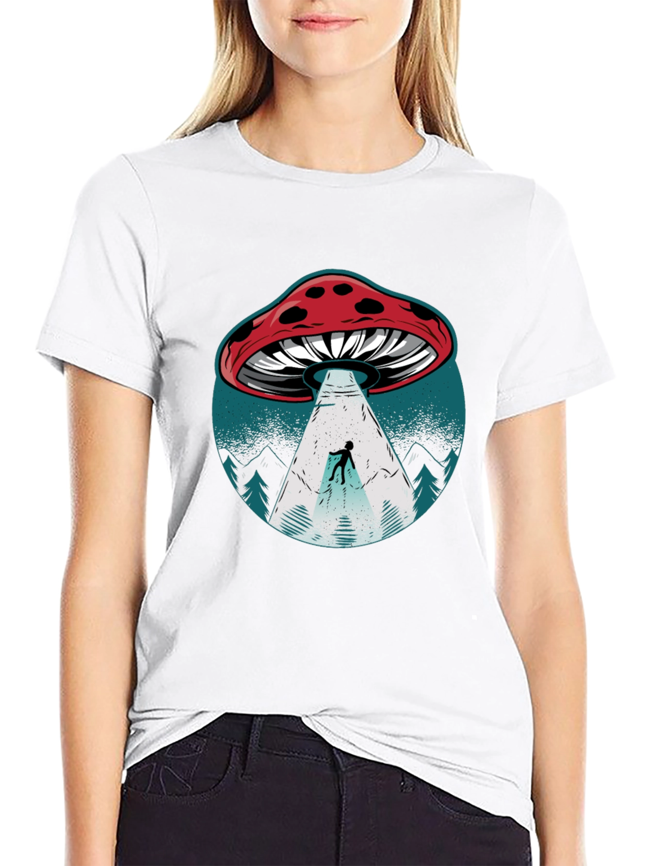 Mushroom UFO Abduction T-Shirt - Sci-Fi Novelty Tee