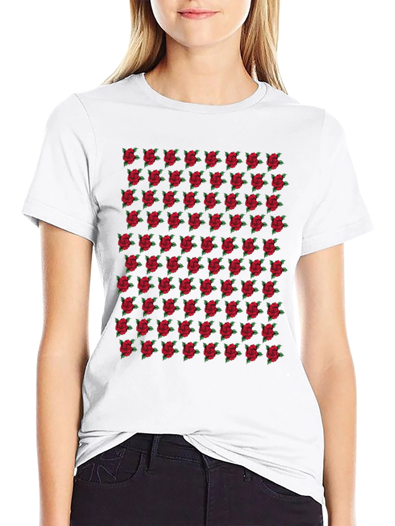 Rose Pattern Black T-Shirt