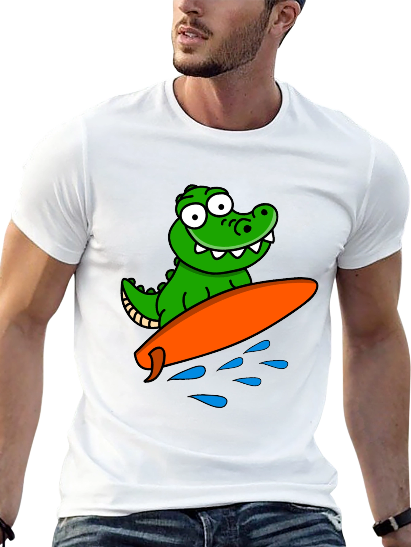 Cartoon Alligator Surfing Graphic Tee