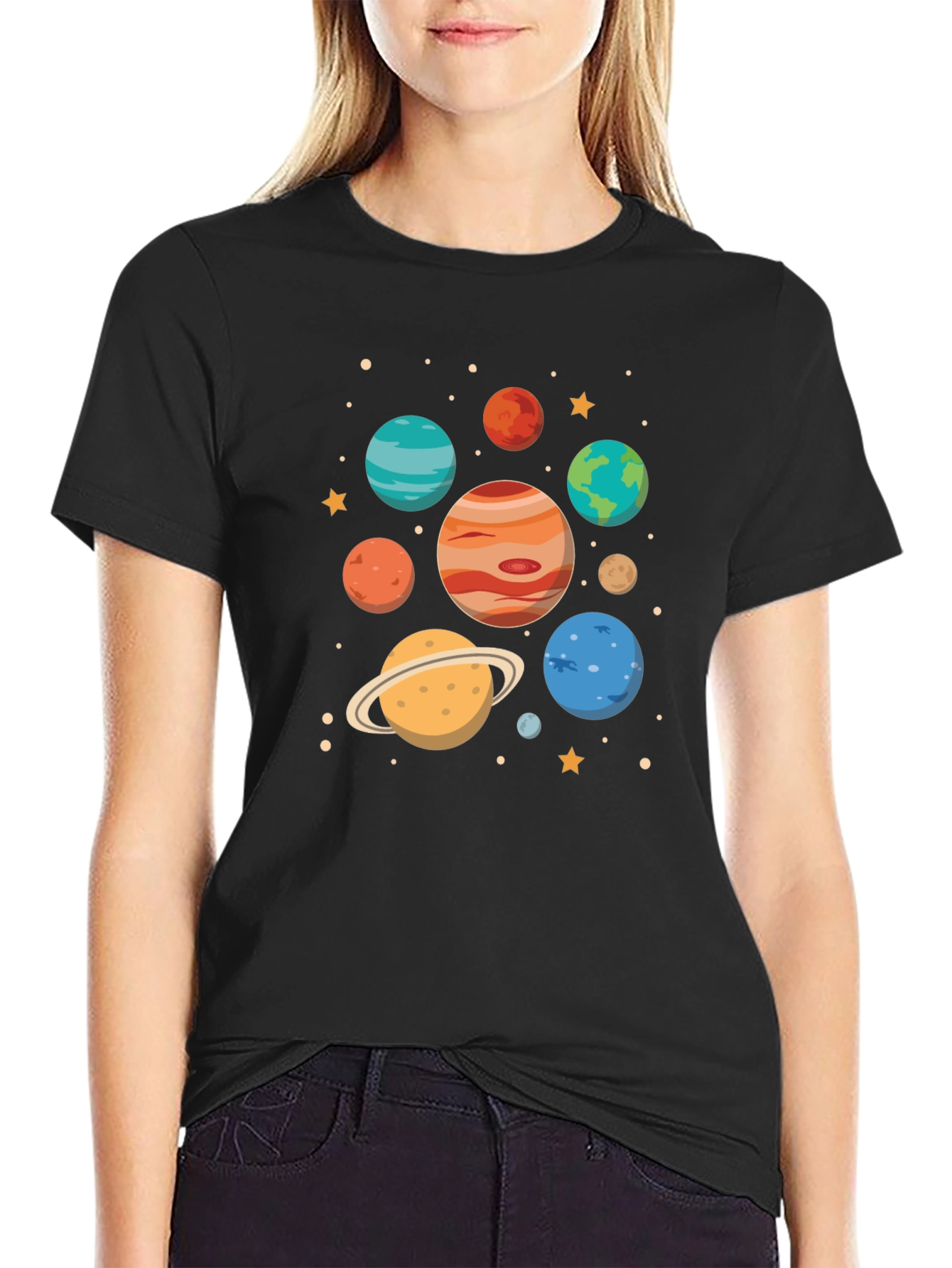 Cosmic Planets Graphic Tee - Black