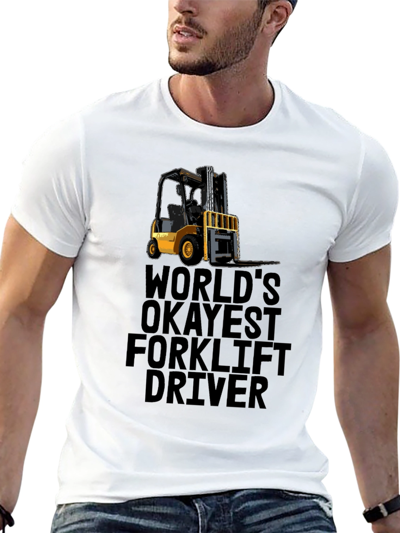 Worlds Okayest Forklift Driver Black T-Shirt
