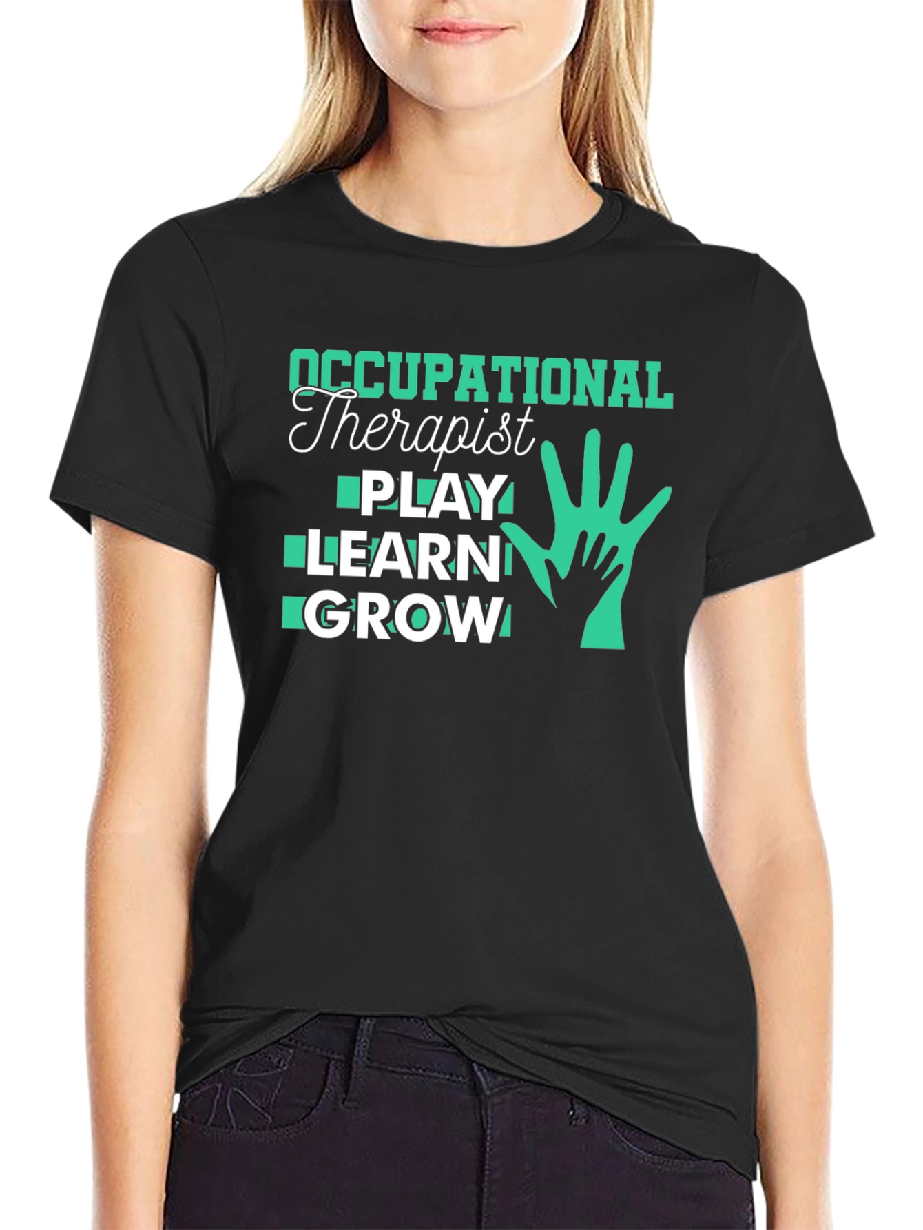 Occupational Therapist Play Learn Grow Black T-Shirt