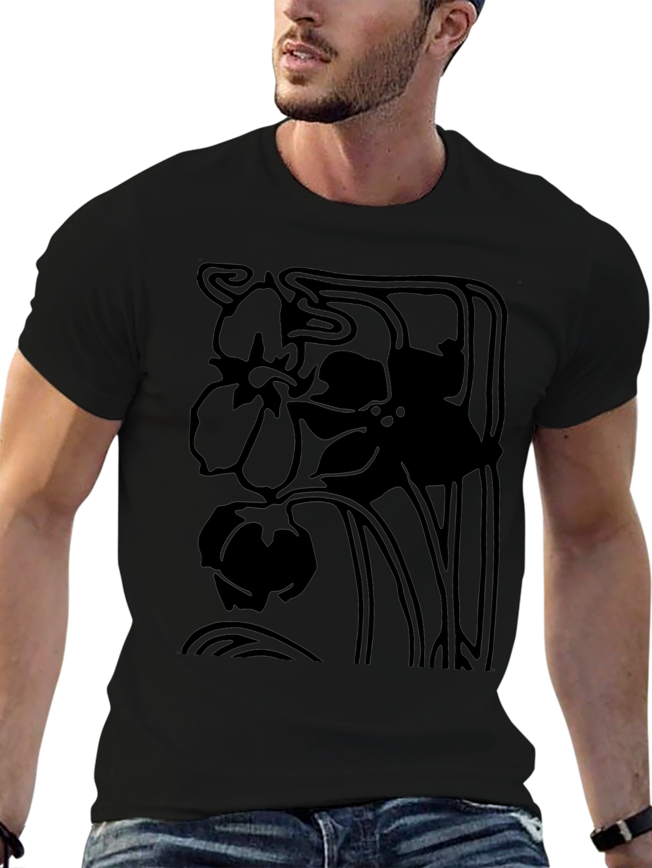 Elegant Black Floral Art Nouveau Graphic Tee