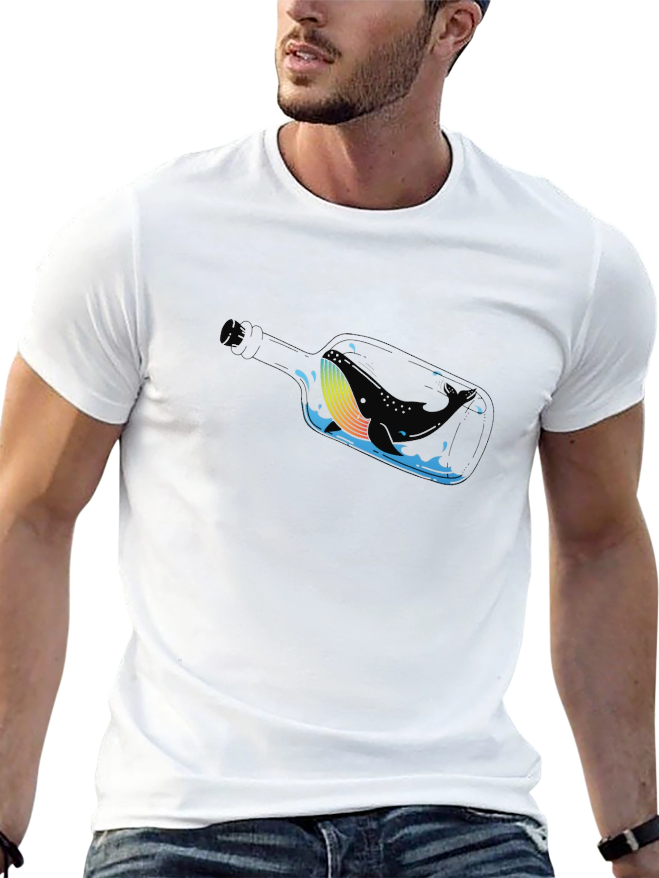 Whale in a Bottle Black T-Shirt