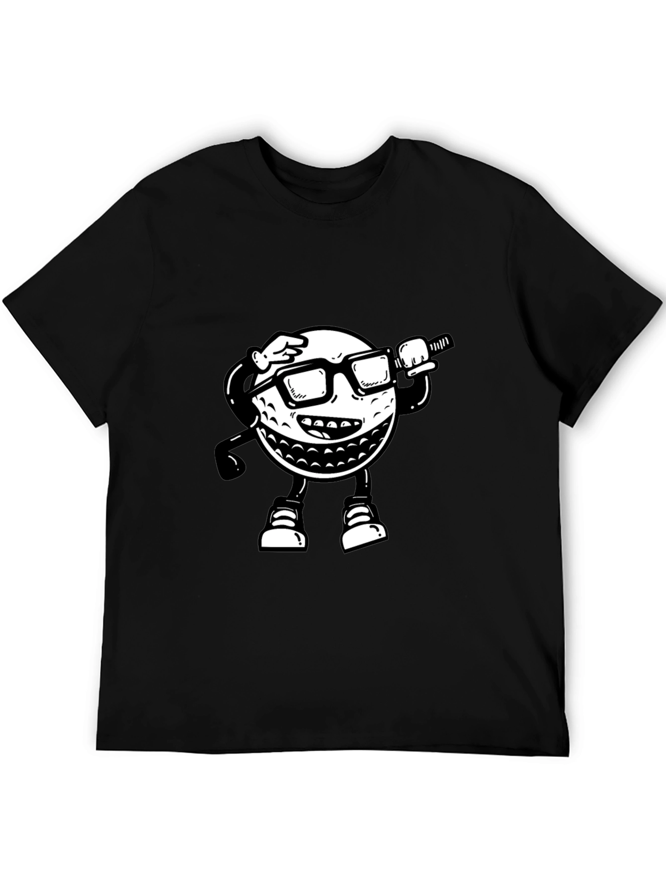 Golf Ball Cartoon T-Shirt - Black
