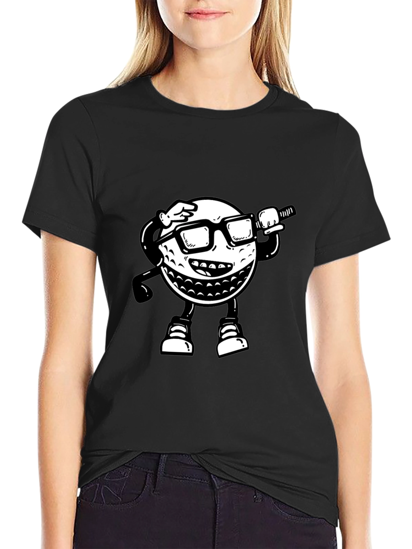 Golf Ball Cartoon T-Shirt - Black