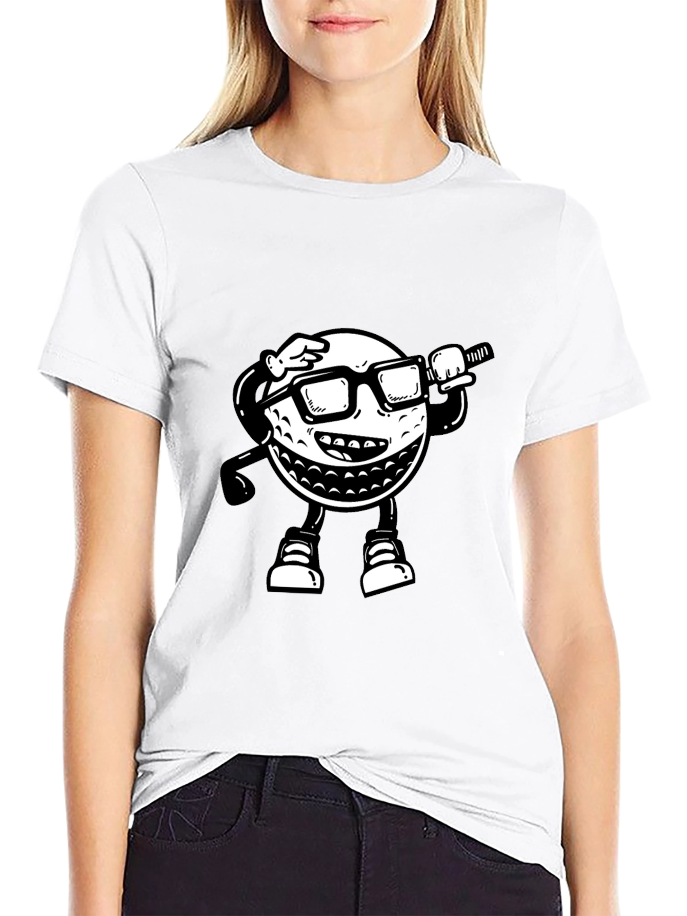 Golf Ball Cartoon T-Shirt - Black