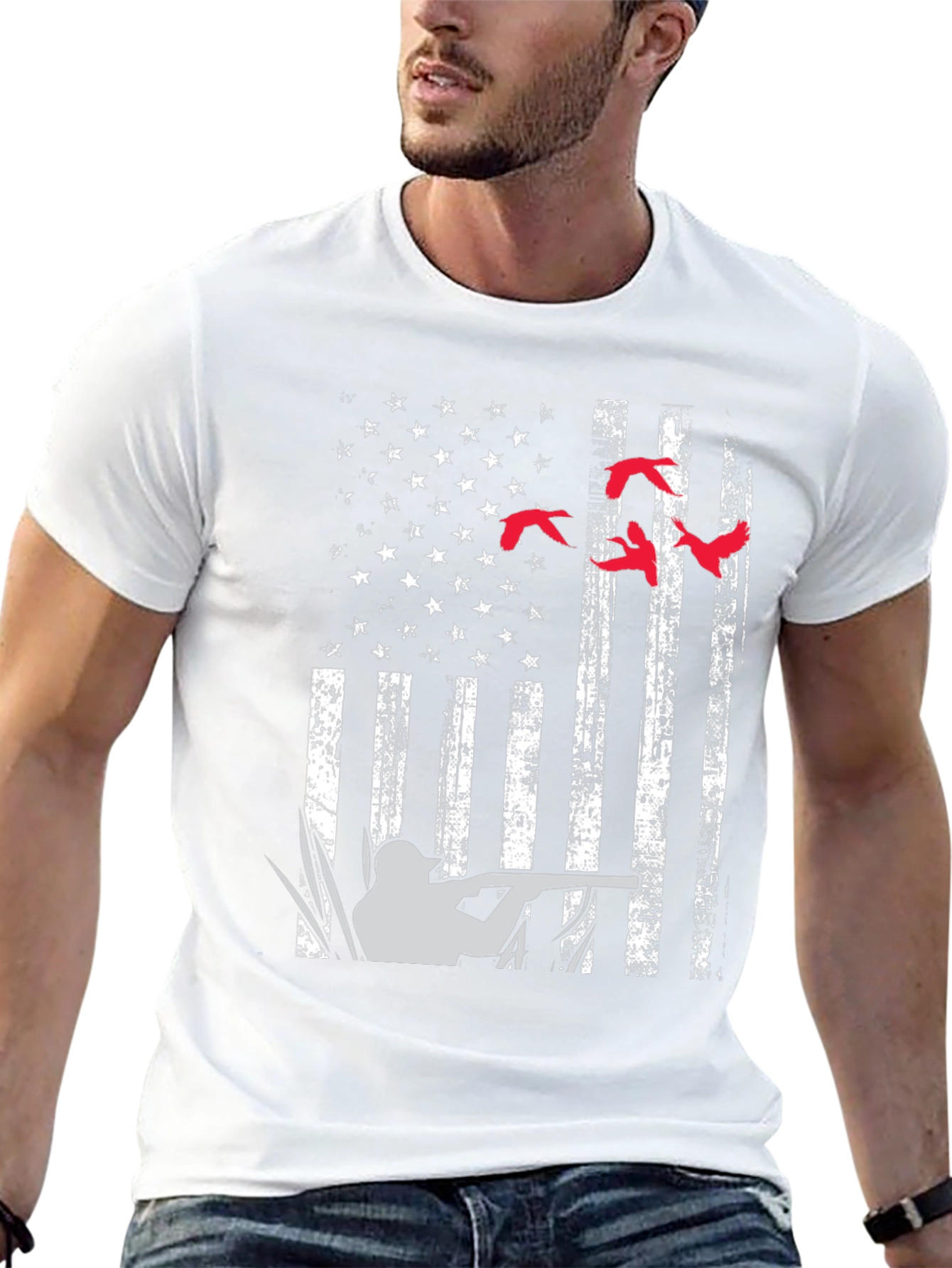 Duck Hunting American Flag Graphic T-Shirt