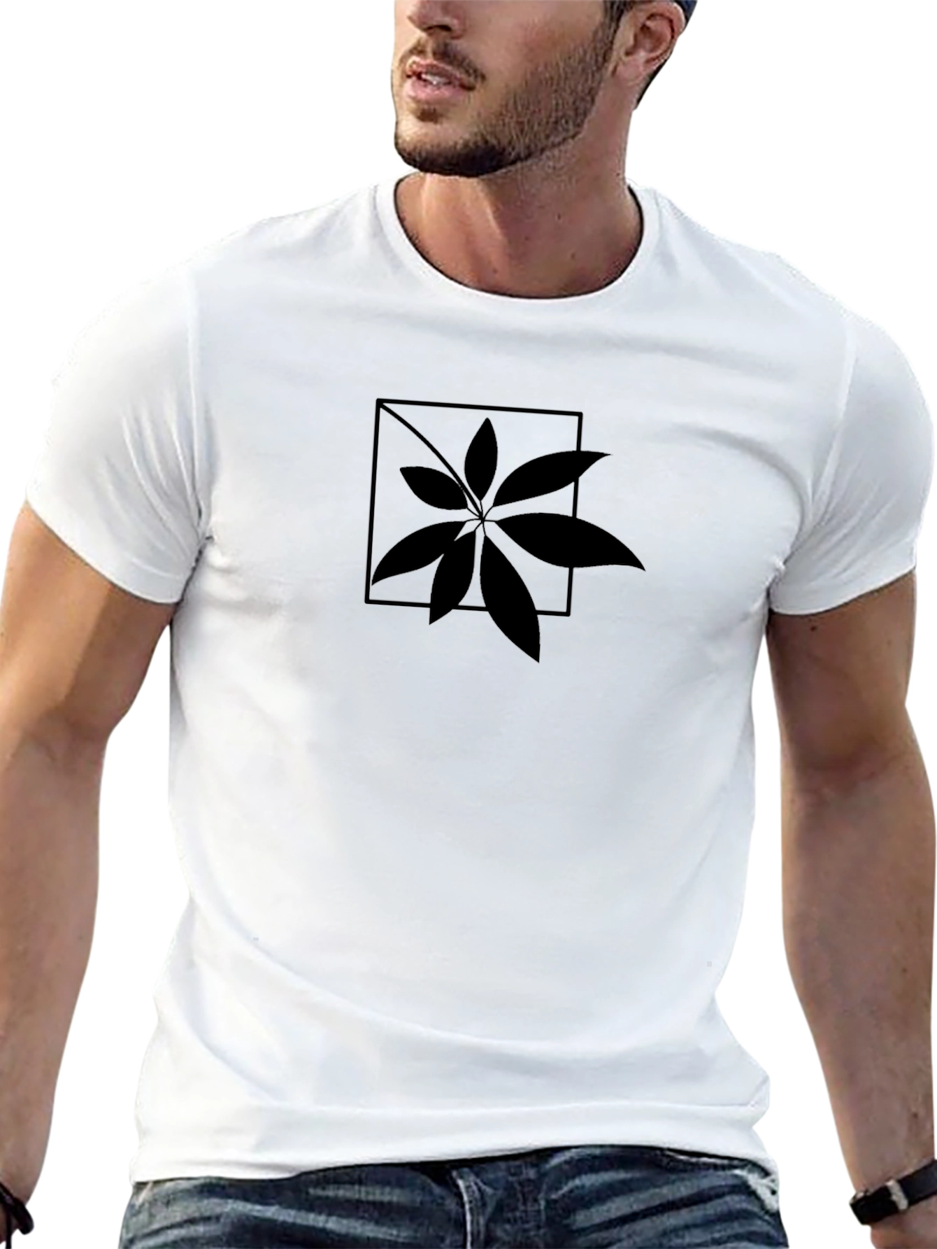 Mens Black T-Shirt with Botanical Graphic