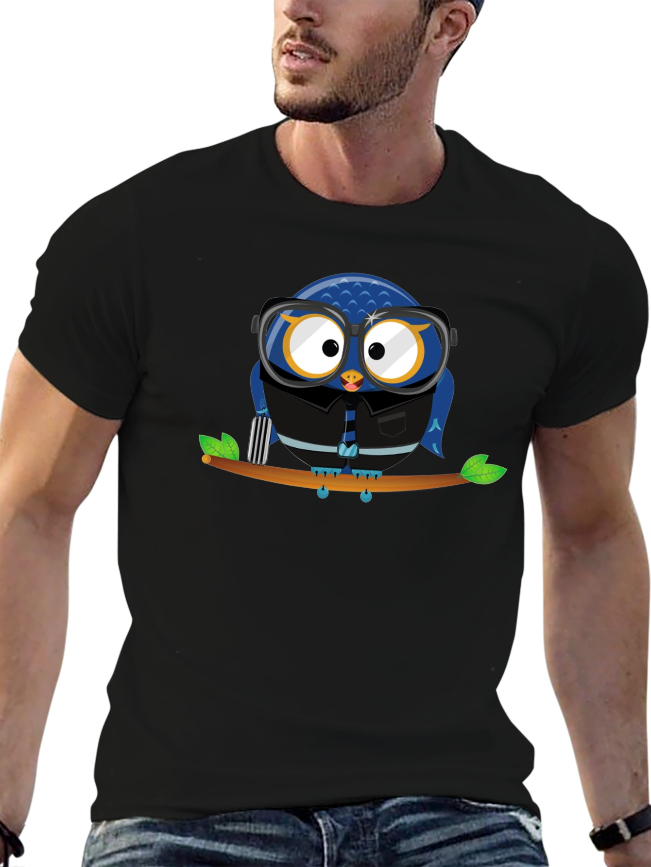 Owl Lover Graphic Tee - Black Cotton T-Shirt