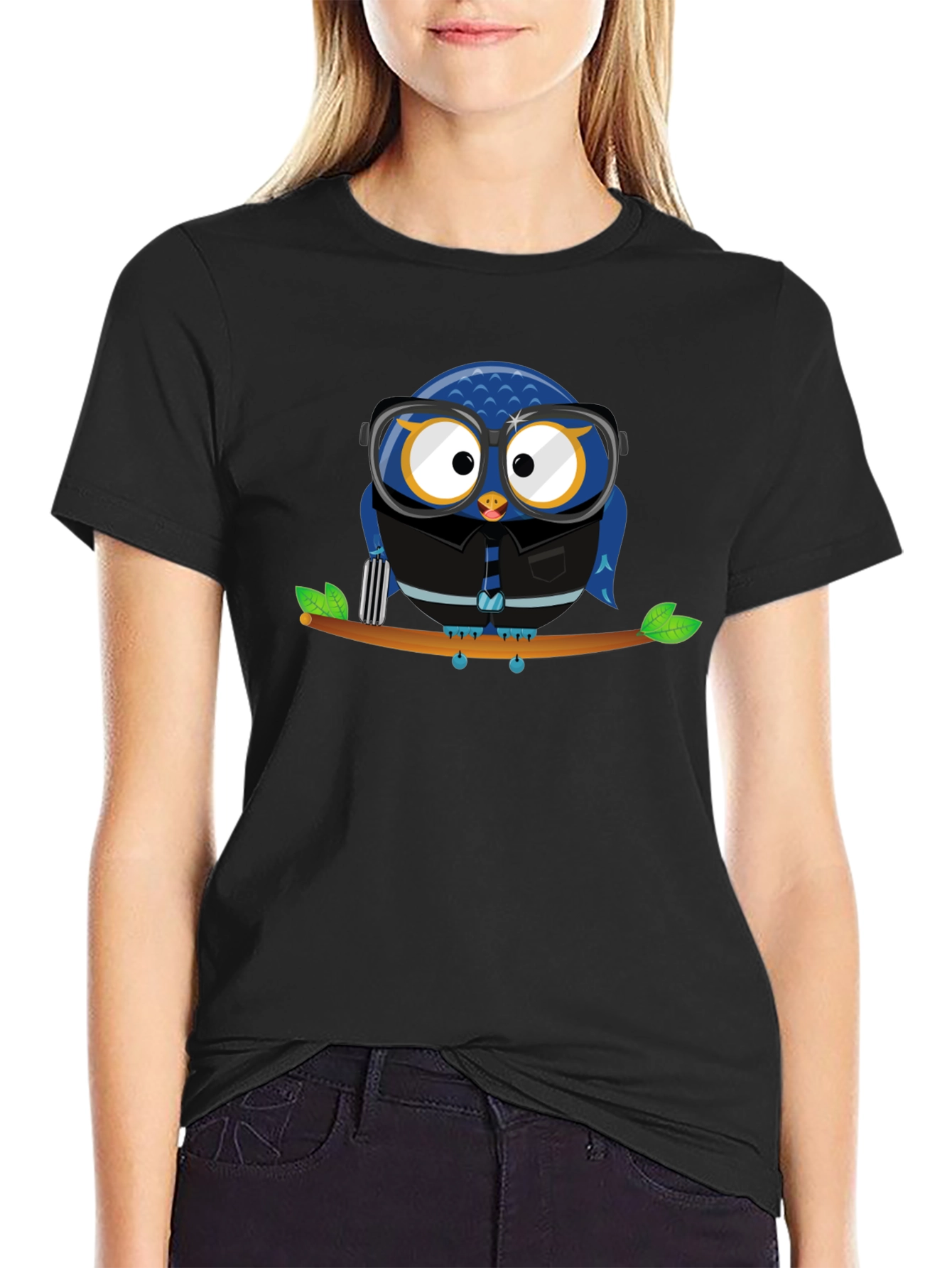 Owl Lover Graphic Tee - Black Cotton T-Shirt