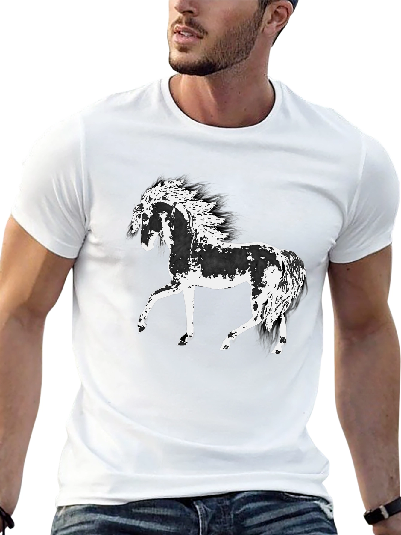 Horse Graphic Tee - Black Cotton T-Shirt