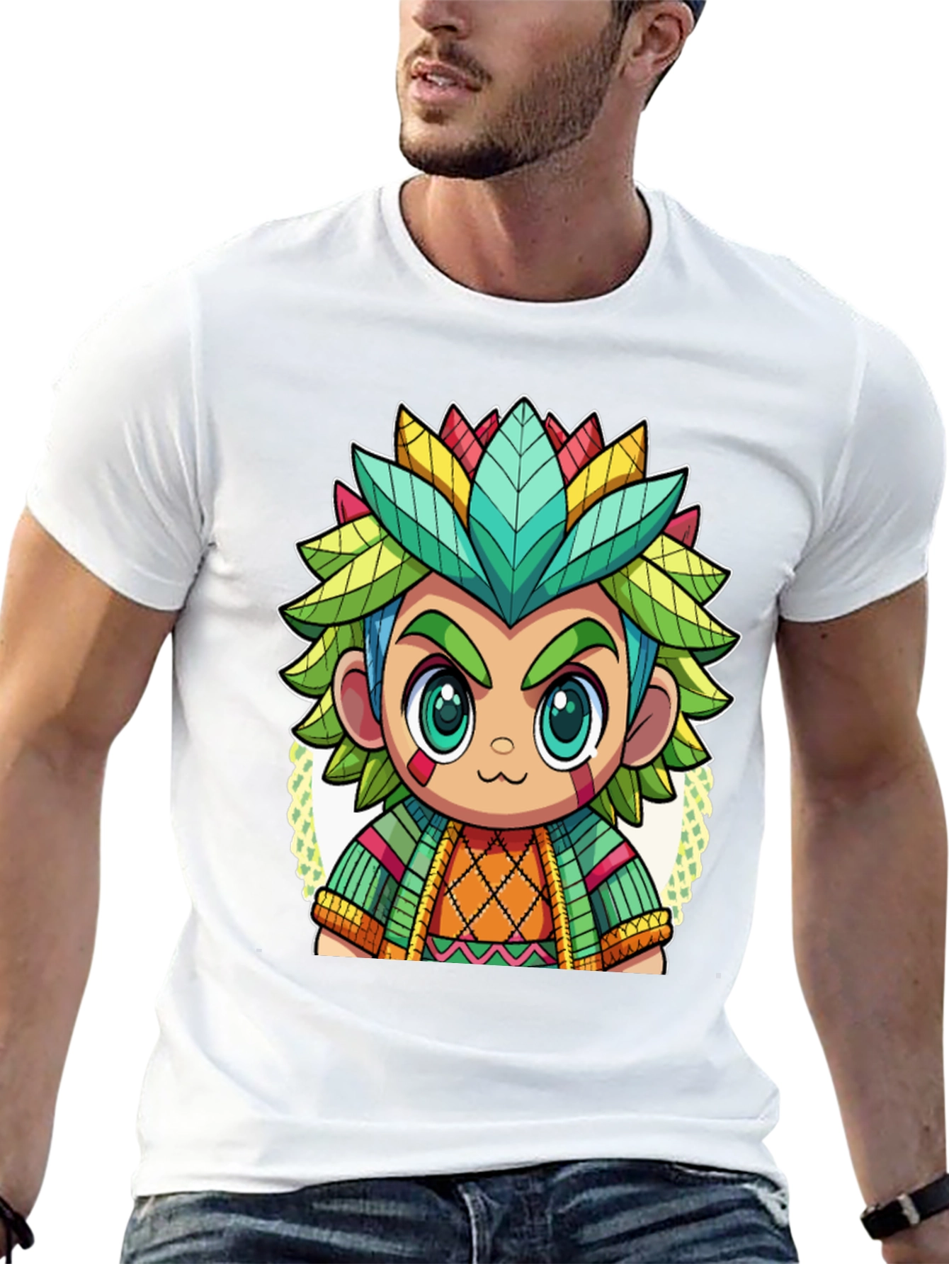 Cartoon Aztec Warrior Graphic Tee