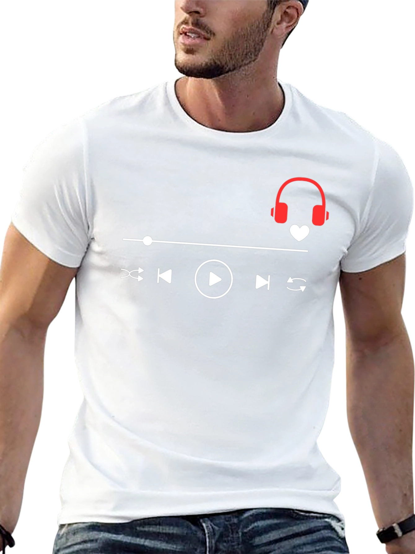 Music Lover T-Shirt - Headphones Heartbeat Design